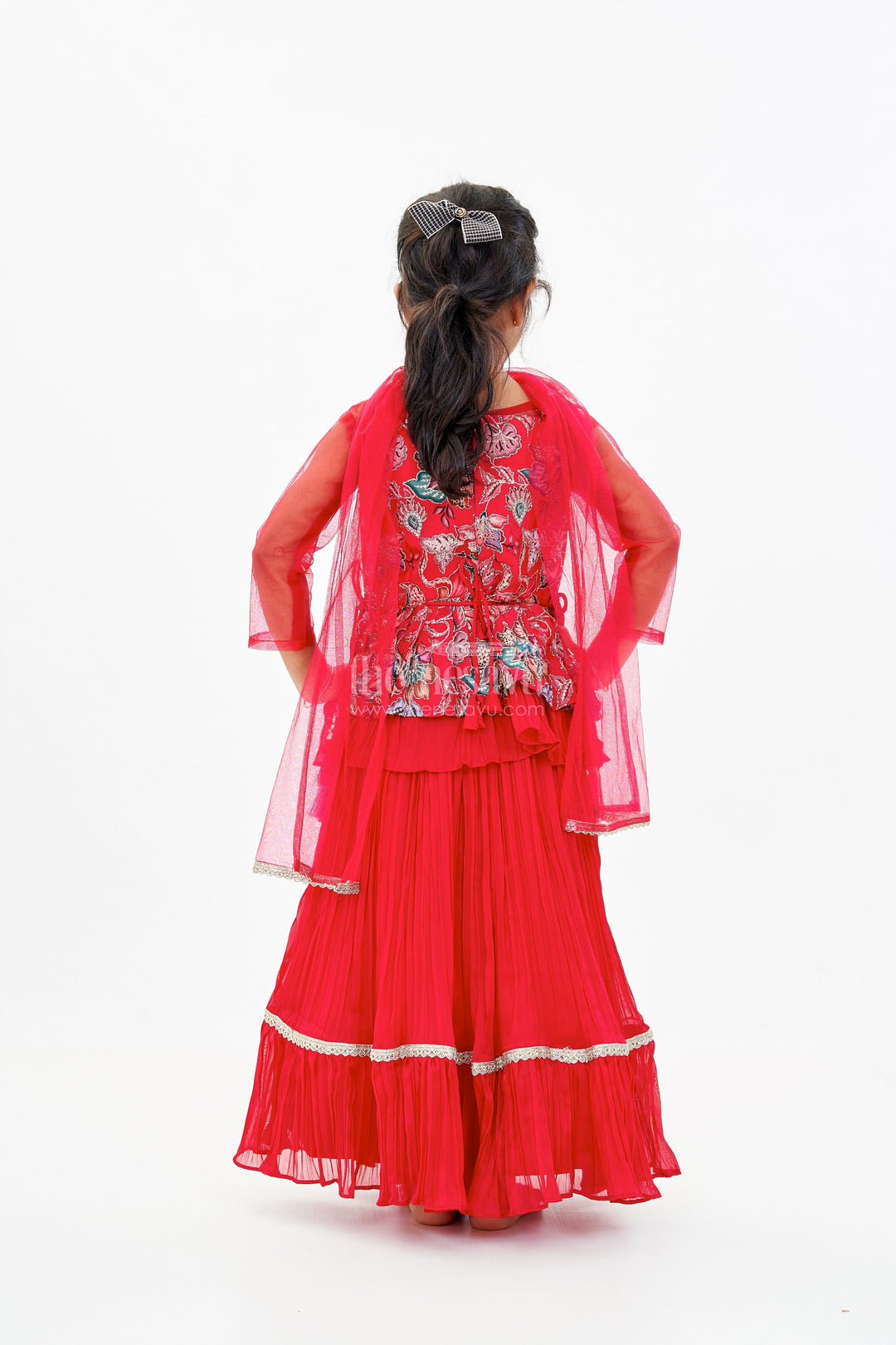 The Nesavu Girls Lehenga Choli Girls Indo Western Lehenga Designs with Embroidered Peplum Top and Flared Skirt Nesavu Nesavu Girls Indo Western Lehenga Peplum Top Embroidered Flared Skirt