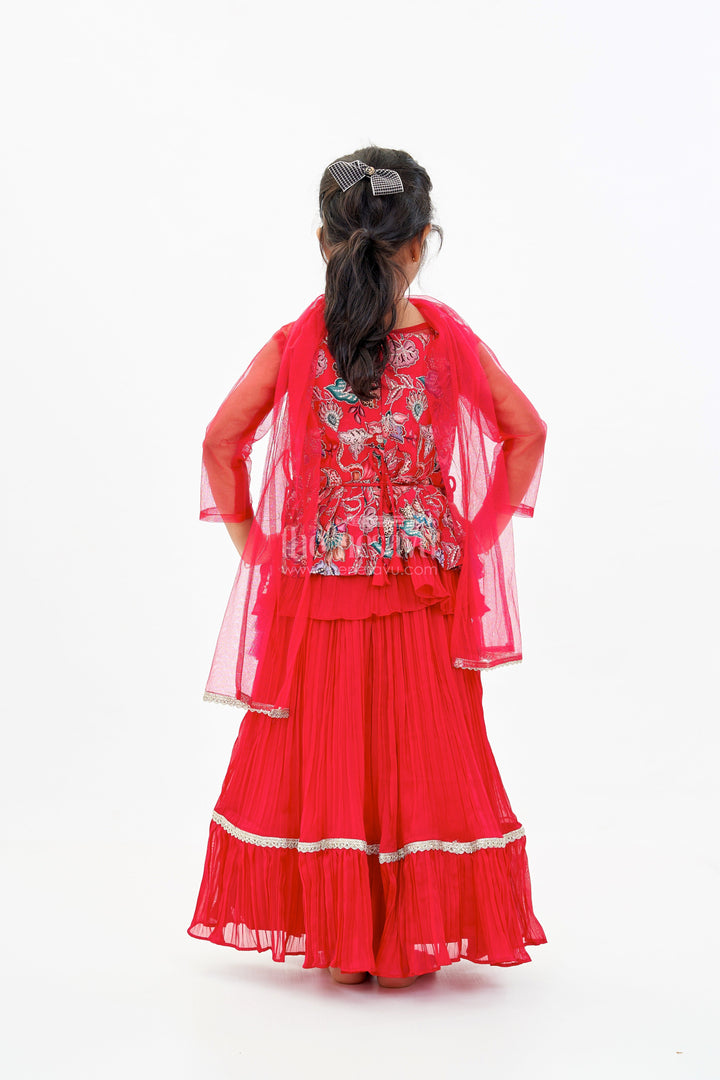The Nesavu Girls Lehenga Choli Girls Indo Western Lehenga Designs with Embroidered Peplum Top and Flared Skirt Nesavu Nesavu Girls Indo Western Lehenga Peplum Top Embroidered Flared Skirt