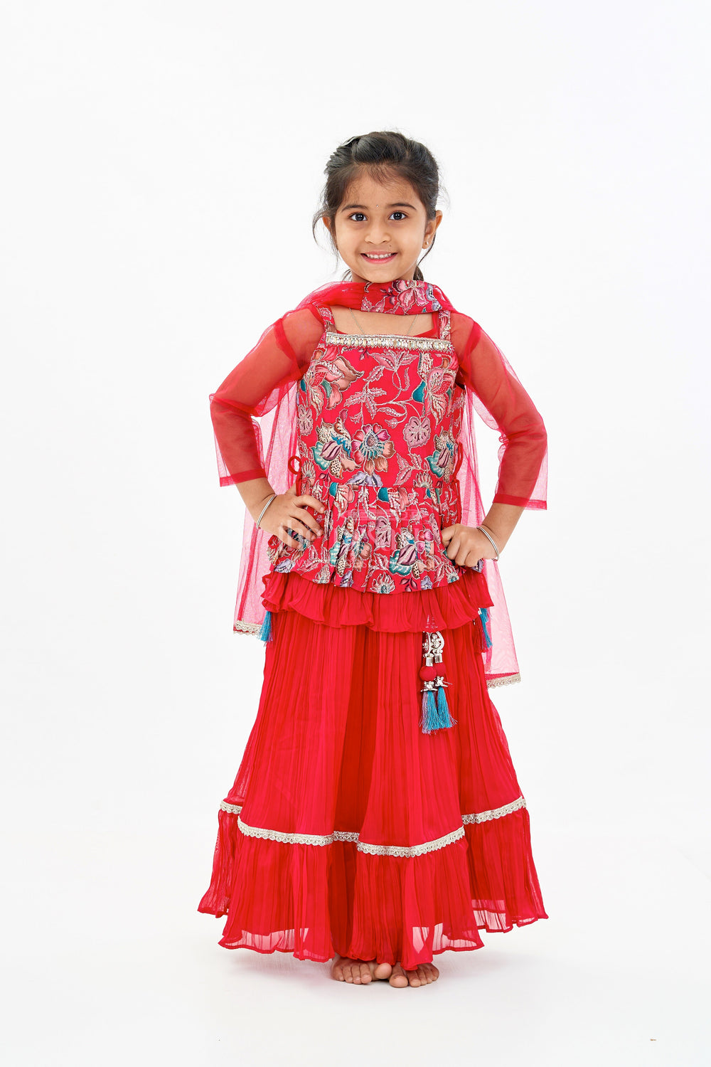 The Nesavu Girls Lehenga Choli Girls Indo Western Lehenga Designs with Embroidered Peplum Top and Flared Skirt Nesavu Nesavu Girls Indo Western Lehenga Peplum Top Embroidered Flared Skirt