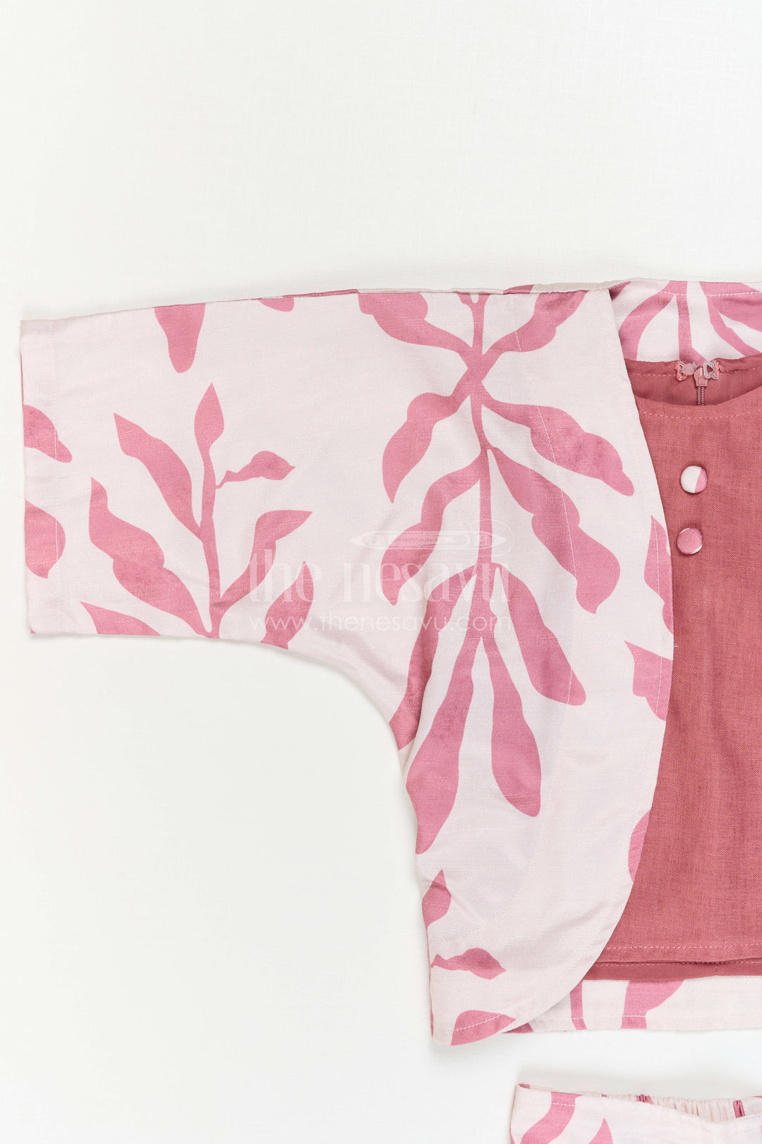 The Nesavu Girls Sharara / Plazo Set Girls Indo-Western Plazo Set with Leaf Digital Print Nesavu Nesavu girls plazo set leaf print cape jacket  stylish Indo-western outfit