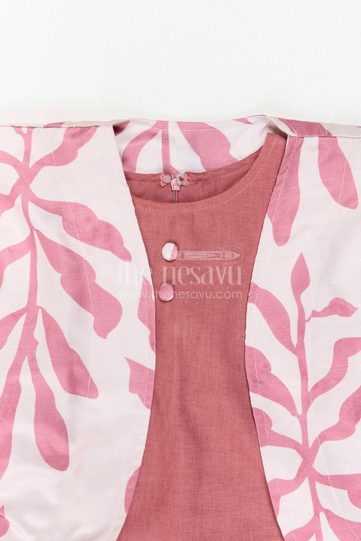 The Nesavu Girls Sharara / Plazo Set Girls Indo-Western Plazo Set with Leaf Digital Print Nesavu Nesavu girls plazo set leaf print cape jacket  stylish Indo-western outfit