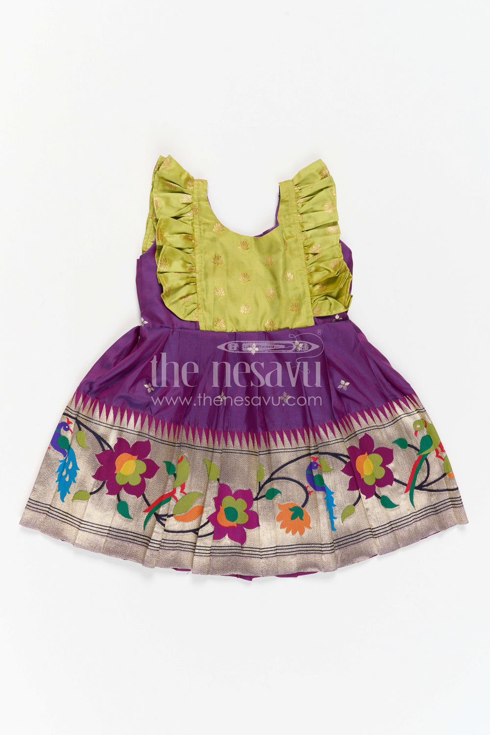 The Nesavu Girls Kanchi Silk Frock Girls Kanchi Silk Frock for Festive Celebrations and Wedding Functions Nesavu Nesavu Girls Kanchi Silk Frock With Paithani Border For Weddings And Festive Celebrations