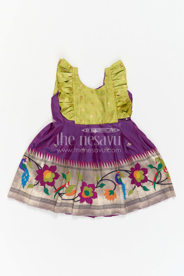 The Nesavu Girls Kanchi Silk Frock Girls Kanchi Silk Frock for Festive Celebrations and Wedding Functions Nesavu Nesavu Girls Kanchi Silk Frock With Paithani Border For Weddings And Festive Celebrations