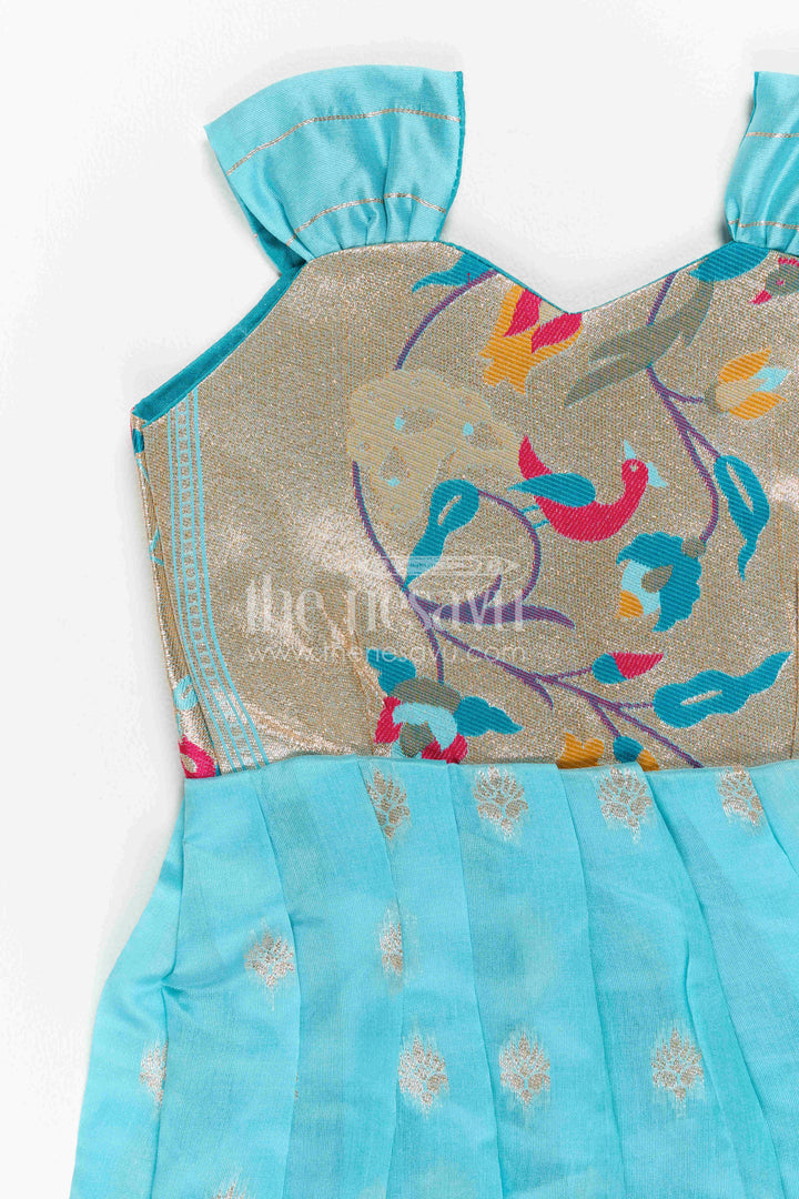 The Nesavu Girls Kanchi Silk Frock Girls Kanchi Silk Frock for Festive Photos and Pooja Nesavu Nesavu Girls Kanchi Silk Frock For Festive Photos And Pooja With Paithani Yoke