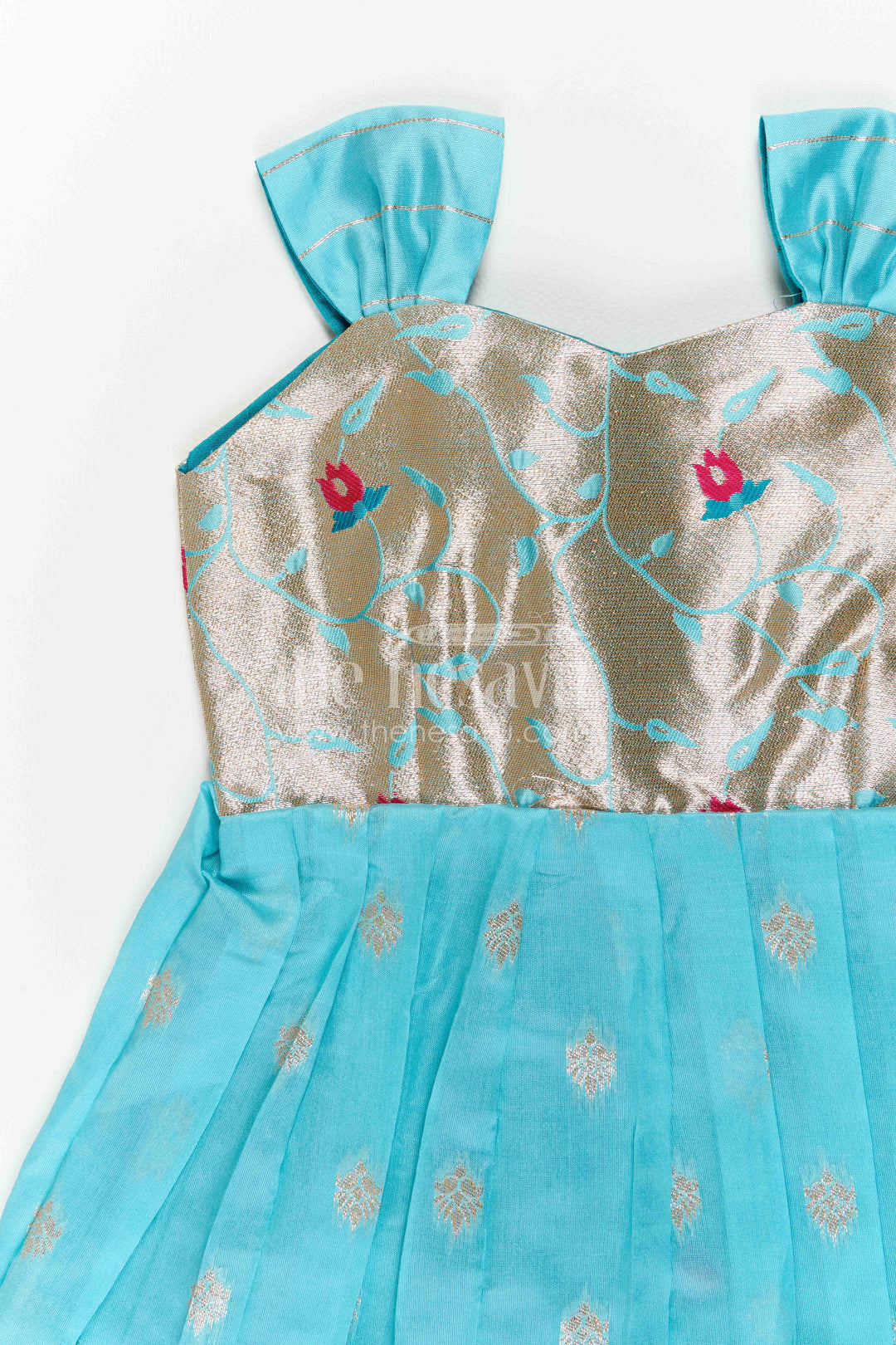 The Nesavu Girls Kanchi Silk Frock Girls Kanchi Silk Frock for Festive Photos and Pooja Nesavu Nesavu Girls Kanchi Silk Frock For Festive Photos And Pooja With Paithani Yoke