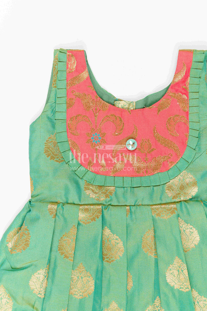 The Nesavu Girls Kanchi Silk Frock Girls Kanchi Silk Frock for Festive Photos and Traditional Celebrations Nesavu Nesavu Girls Kanchi Silk Frock With Grand Woven Border For Festive Celebrations And Weddings