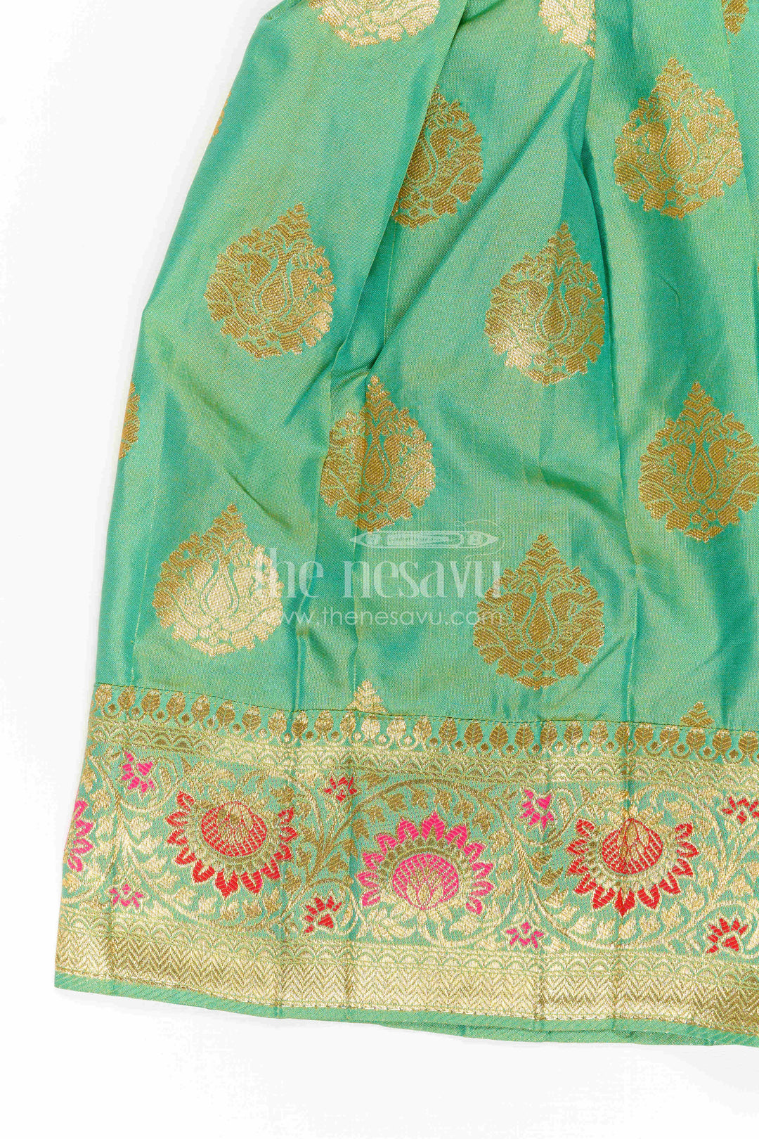 The Nesavu Girls Kanchi Silk Frock Girls Kanchi Silk Frock for Festive Photos and Traditional Celebrations Nesavu Nesavu Girls Kanchi Silk Frock With Grand Woven Border For Festive Celebrations And Weddings