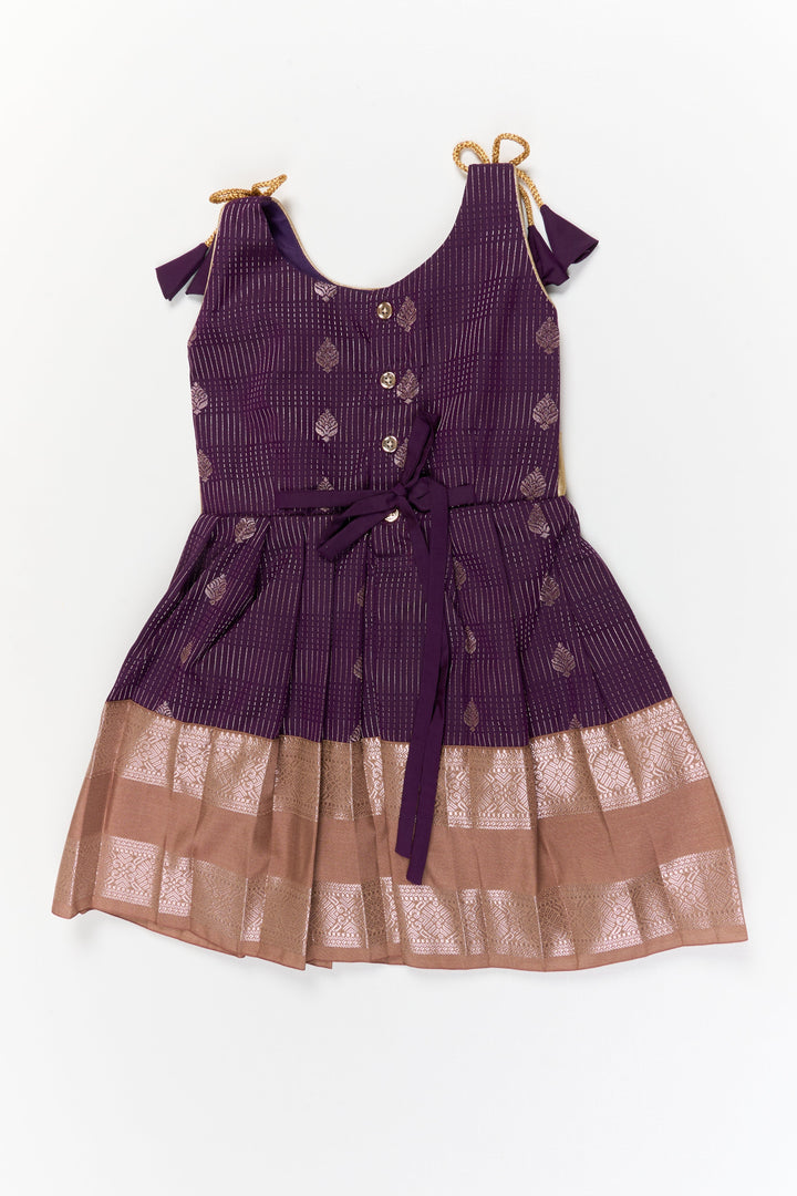 The Nesavu Girls Kanchi Silk Frock Girls Kanchi Silk Frock for Receptions and Festivals Nesavu Nesavu girls kanchi silk frock for wedding receptions in semi bridal kanchivaram silk style