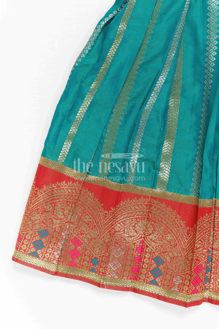 The Nesavu Girls Kanchi Silk Frock Girls Kanchi Silk Frock for Temple Festivals and Family Celebrations Nesavu Nesavu Girls Kanchi Silk Frock With Grand Traditional Border For Festivals And Family Occasions
