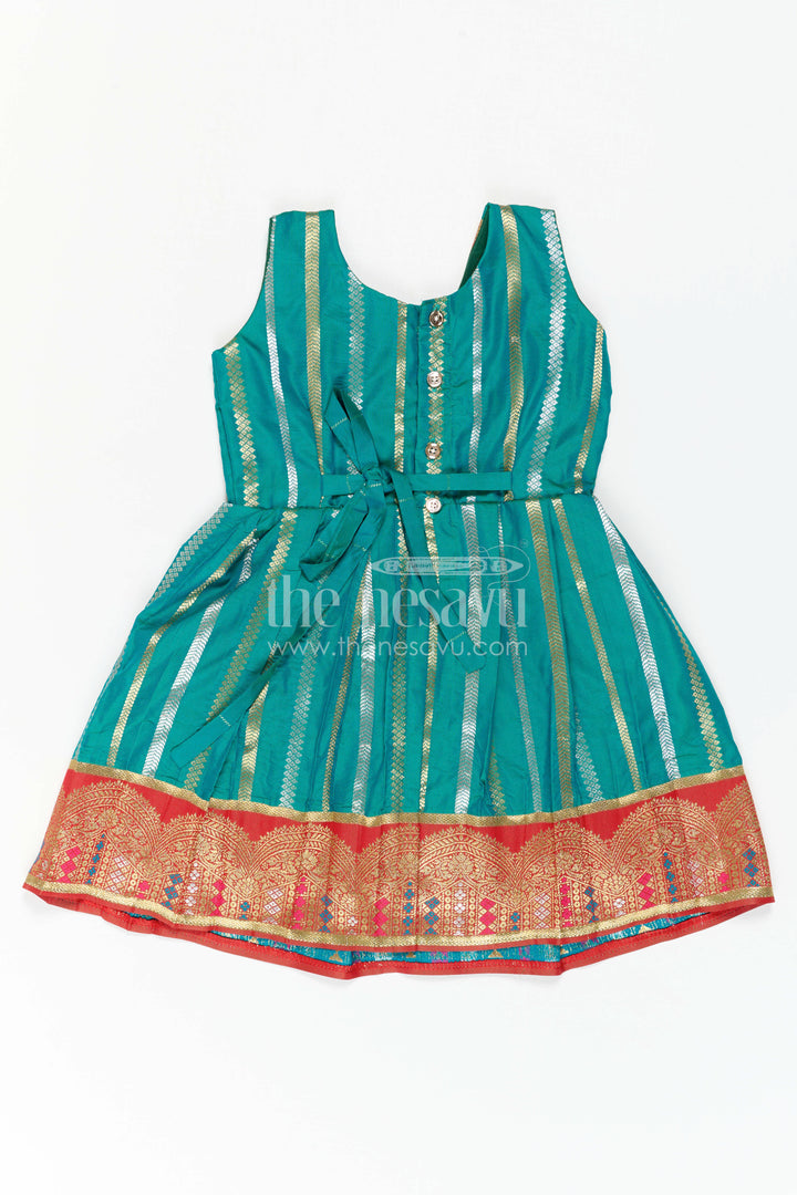 The Nesavu Girls Kanchi Silk Frock Girls Kanchi Silk Frock for Temple Festivals and Family Celebrations Nesavu Nesavu Girls Kanchi Silk Frock With Grand Traditional Border For Festivals And Family Occasions