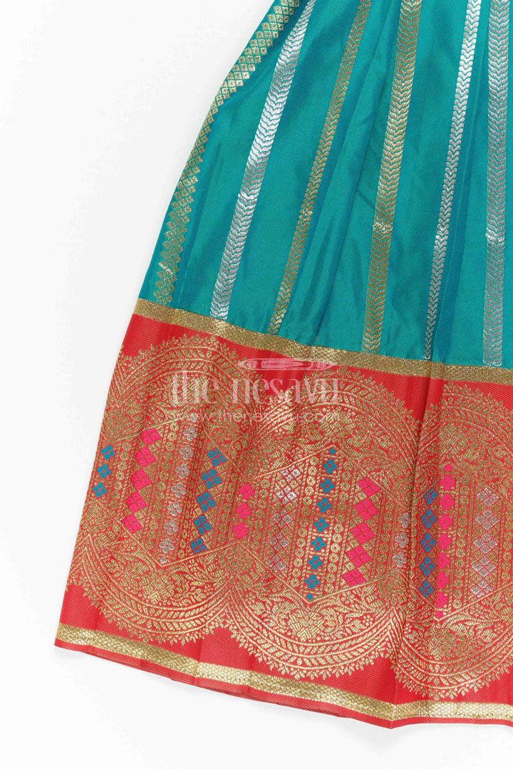 The Nesavu Girls Kanchi Silk Frock Girls Kanchi Silk Frock for Temple Festivals and Family Celebrations Nesavu Nesavu Girls Kanchi Silk Frock With Grand Traditional Border For Festivals And Family Occasions