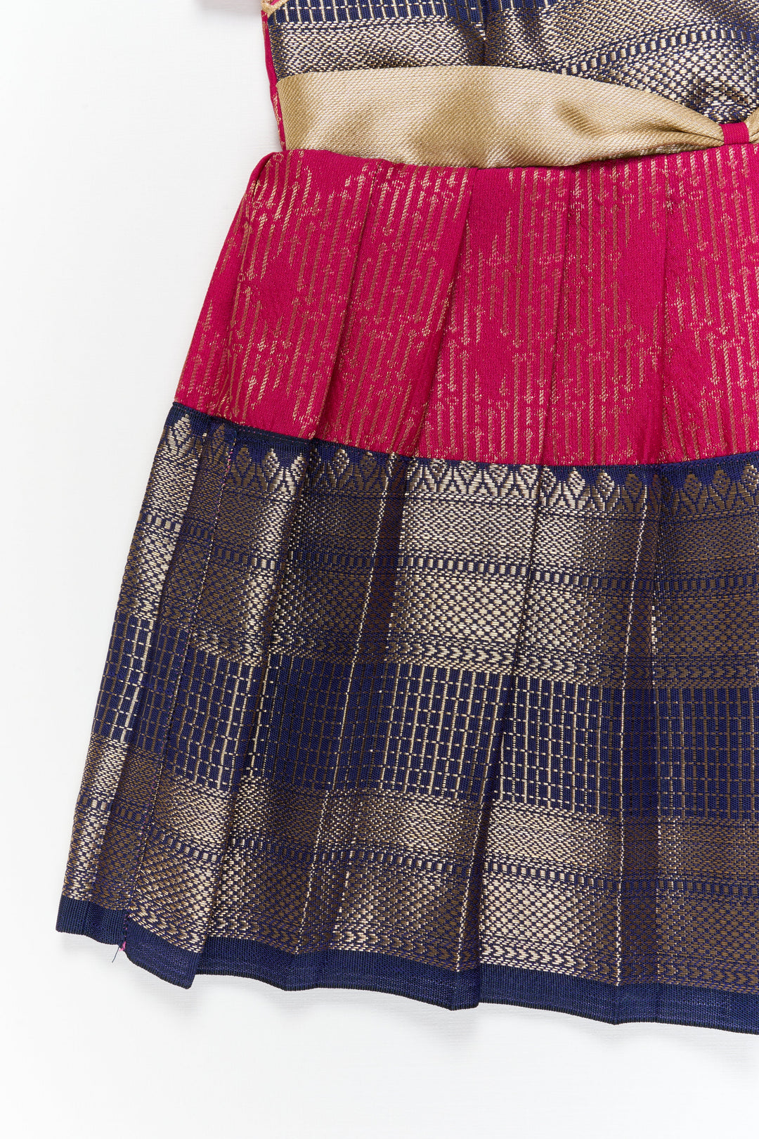 The Nesavu Girls Kanchi Silk Frock Girls Kanchi Silk Frock for Temple Functions and Festivals Nesavu Nesavu girls kanchi silk frock for temple functions in semi temple wear kanchivaram silk design