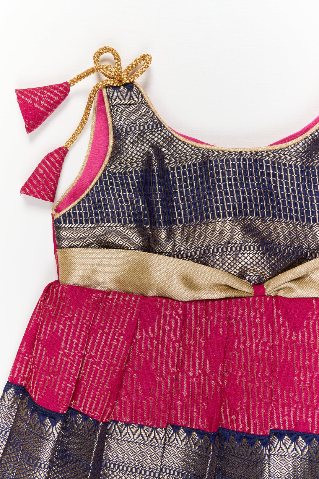 The Nesavu Girls Kanchi Silk Frock Girls Kanchi Silk Frock for Temple Functions and Festivals Nesavu Nesavu girls kanchi silk frock for temple functions in semi temple wear kanchivaram silk design