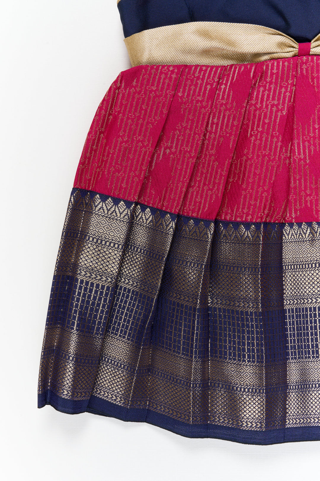 The Nesavu Girls Kanchi Silk Frock Girls Kanchi Silk Frock for Temple Functions and Festivals Nesavu Nesavu girls kanchi silk frock for temple functions in semi temple wear kanchivaram silk design