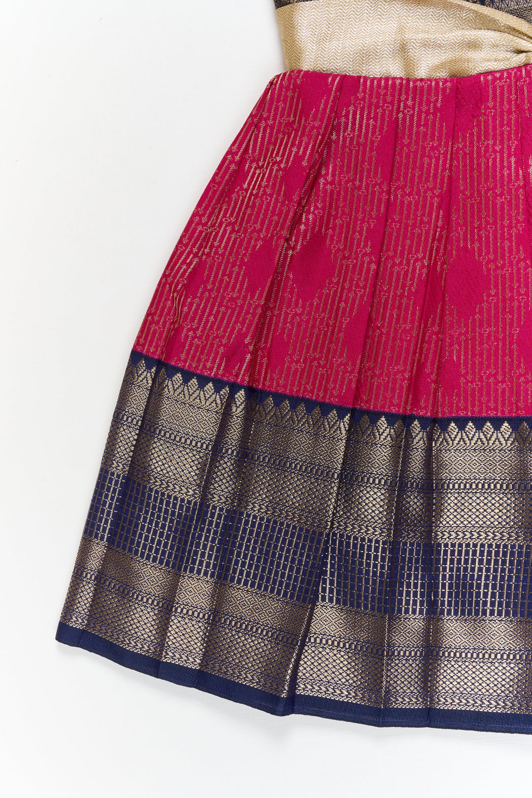 The Nesavu Girls Kanchi Silk Frock Girls Kanchi Silk Frock for Temple Functions and Festivals Nesavu Nesavu girls kanchi silk frock for temple functions in semi temple wear kanchivaram silk design