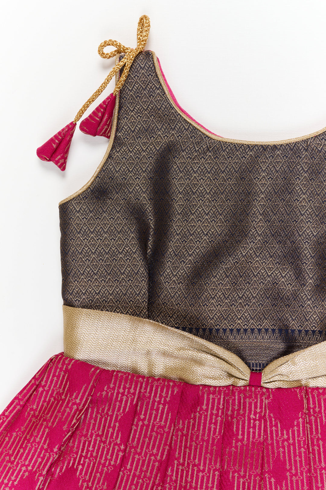 The Nesavu Girls Kanchi Silk Frock Girls Kanchi Silk Frock for Temple Functions and Festivals Nesavu Nesavu girls kanchi silk frock for temple functions in semi temple wear kanchivaram silk design