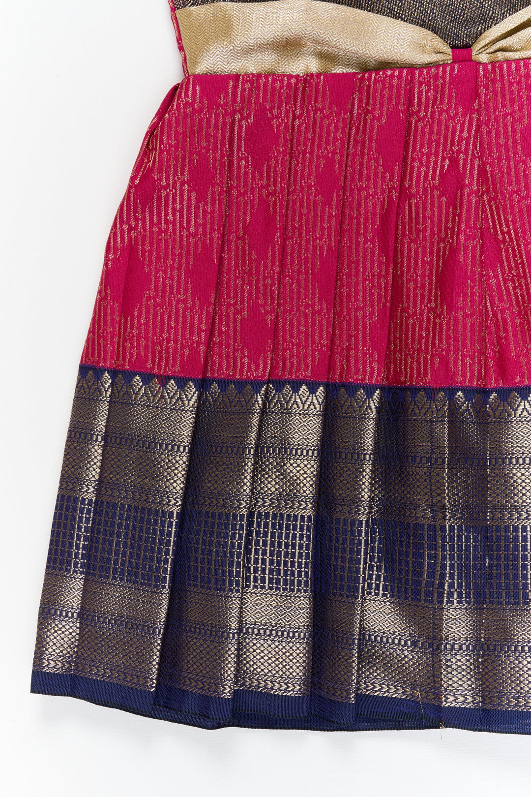 The Nesavu Girls Kanchi Silk Frock Girls Kanchi Silk Frock for Temple Functions and Festivals Nesavu Nesavu girls kanchi silk frock for temple functions in semi temple wear kanchivaram silk design