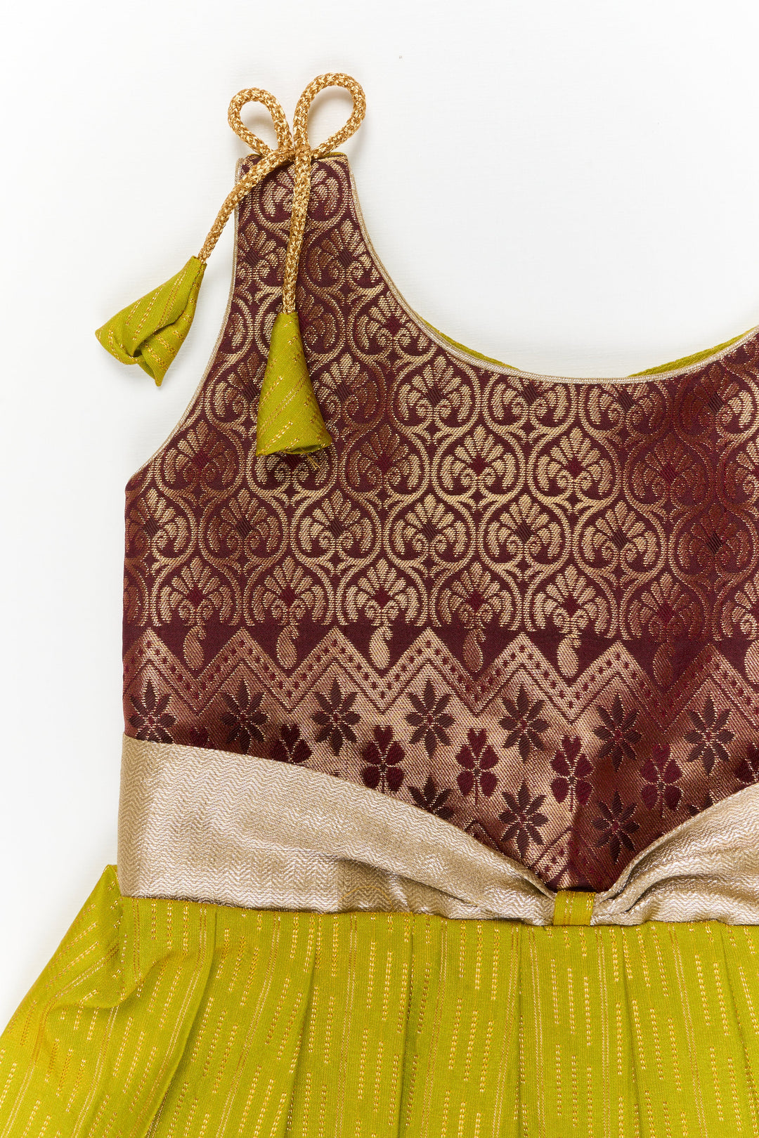 The Nesavu Girls Kanchi Silk Frock Girls Kanchi Silk Frock for Temple Visits and Festive Events Nesavu Nesavu girls kanchi silk frock for temple visits in semi jacquard kanchivaram silk design