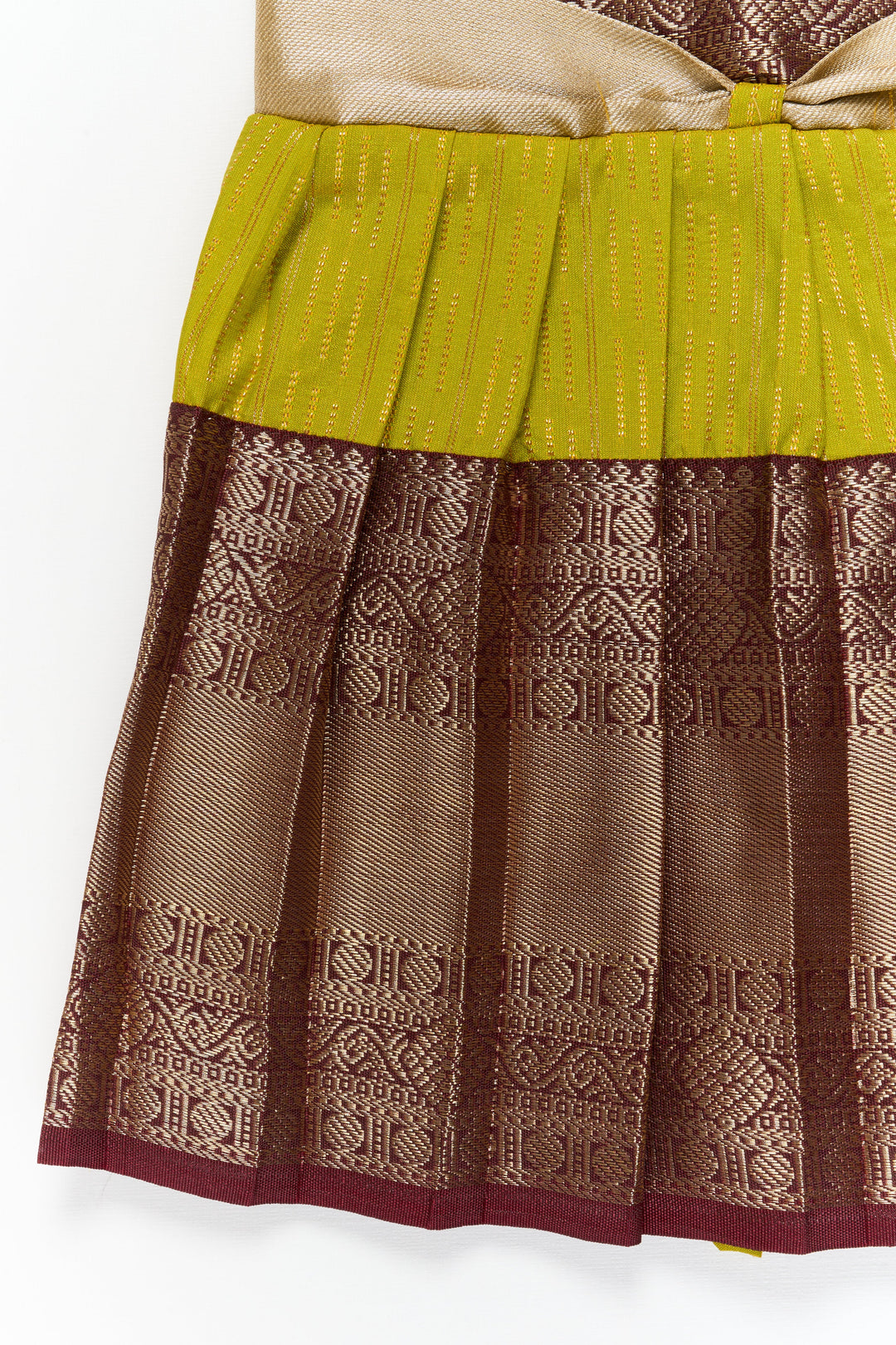 The Nesavu Girls Kanchi Silk Frock Girls Kanchi Silk Frock for Temple Visits and Festive Events Nesavu Nesavu girls kanchi silk frock for temple visits in semi jacquard kanchivaram silk design