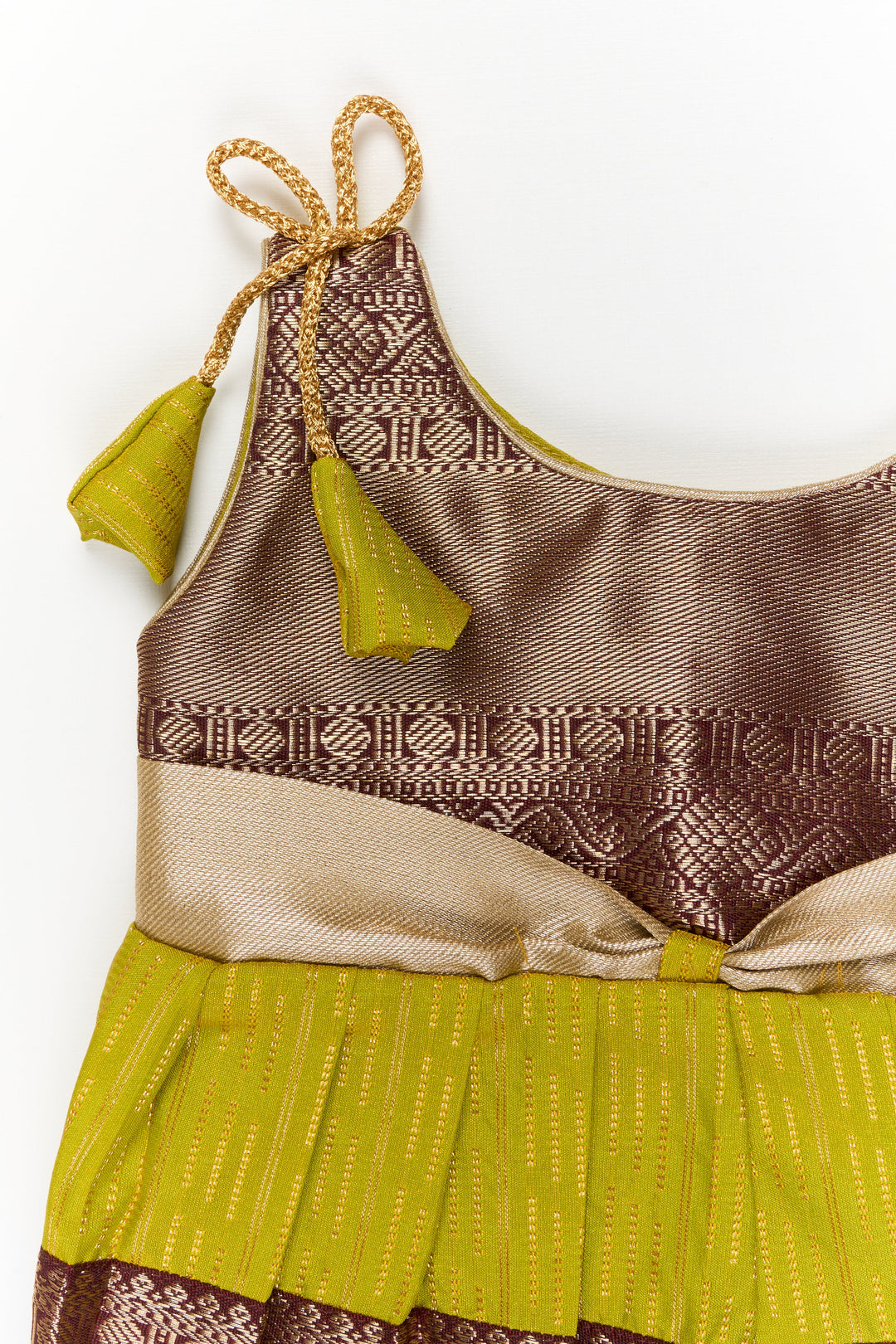 The Nesavu Girls Kanchi Silk Frock Girls Kanchi Silk Frock for Temple Visits and Festive Events Nesavu Nesavu girls kanchi silk frock for temple visits in semi jacquard kanchivaram silk design