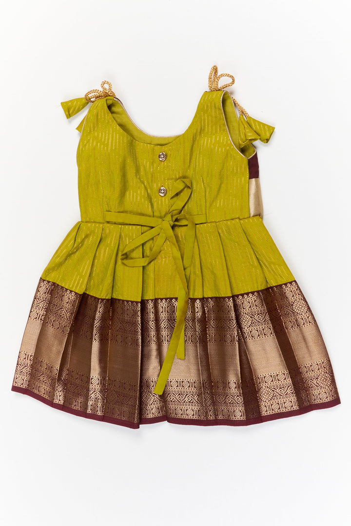 The Nesavu Girls Kanchi Silk Frock Girls Kanchi Silk Frock for Temple Visits and Festive Events Nesavu Nesavu girls kanchi silk frock for temple visits in semi jacquard kanchivaram silk design