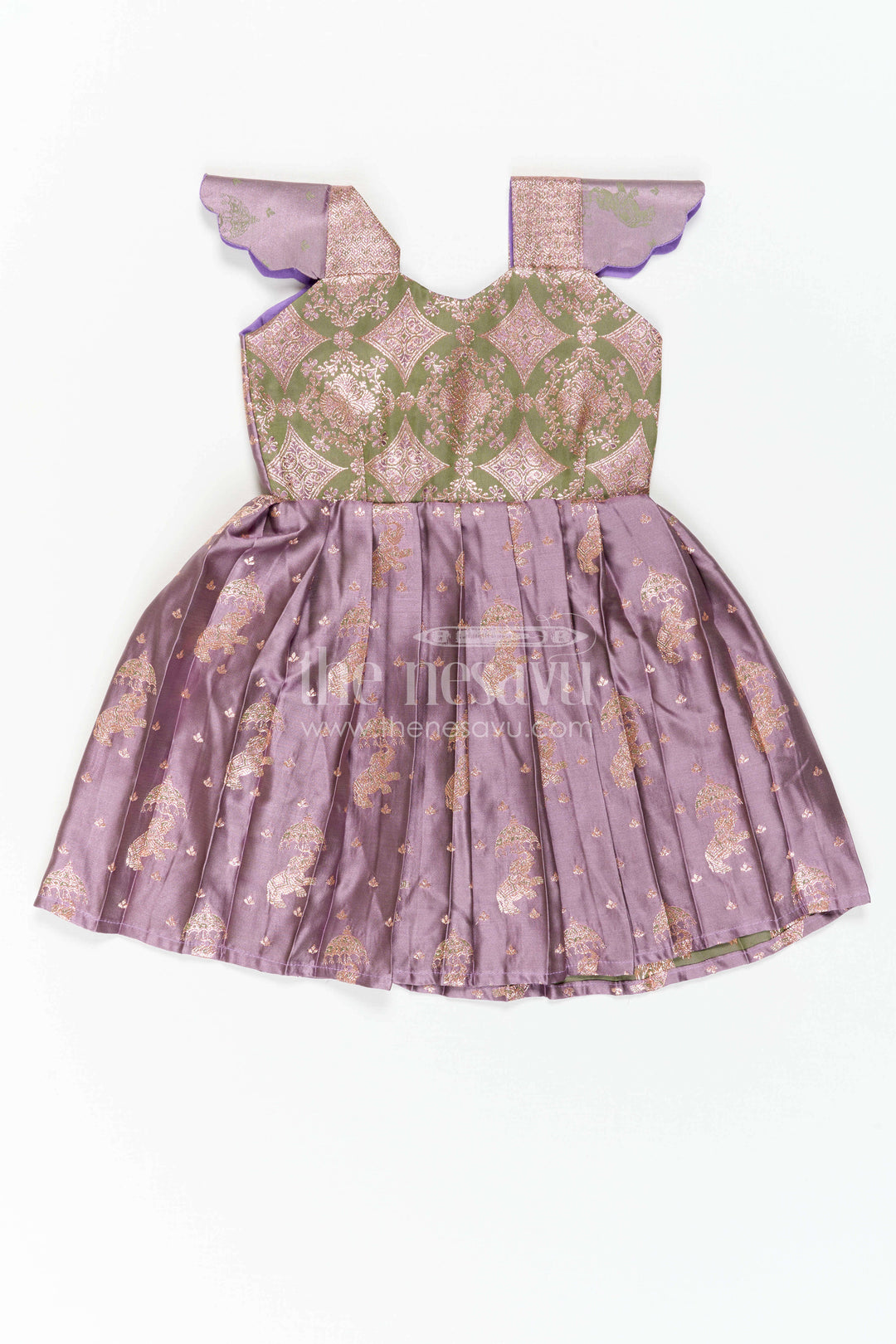 The Nesavu Girls Kanchi Silk Frock Girls Kanchi Silk Frock for Wedding Ceremonies and Festive Portraits Nesavu 16 (1Y) / Purple / Style 3 KSF047AC-16 Nesavu Girls Kanchi Silk Frock With Grand Traditional Border For Weddings And Festive Portraits
