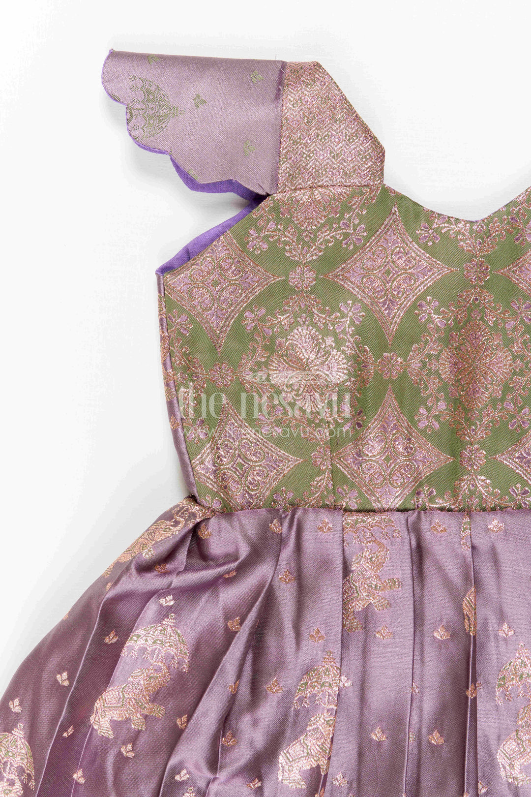The Nesavu Girls Kanchi Silk Frock Girls Kanchi Silk Frock for Wedding Ceremonies and Festive Portraits Nesavu Nesavu Girls Kanchi Silk Frock With Grand Traditional Border For Weddings And Festive Portraits