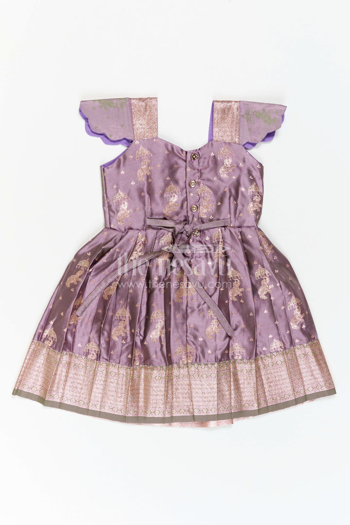 The Nesavu Girls Kanchi Silk Frock Girls Kanchi Silk Frock for Wedding Ceremonies and Festive Portraits Nesavu Nesavu Girls Kanchi Silk Frock With Grand Traditional Border For Weddings And Festive Portraits