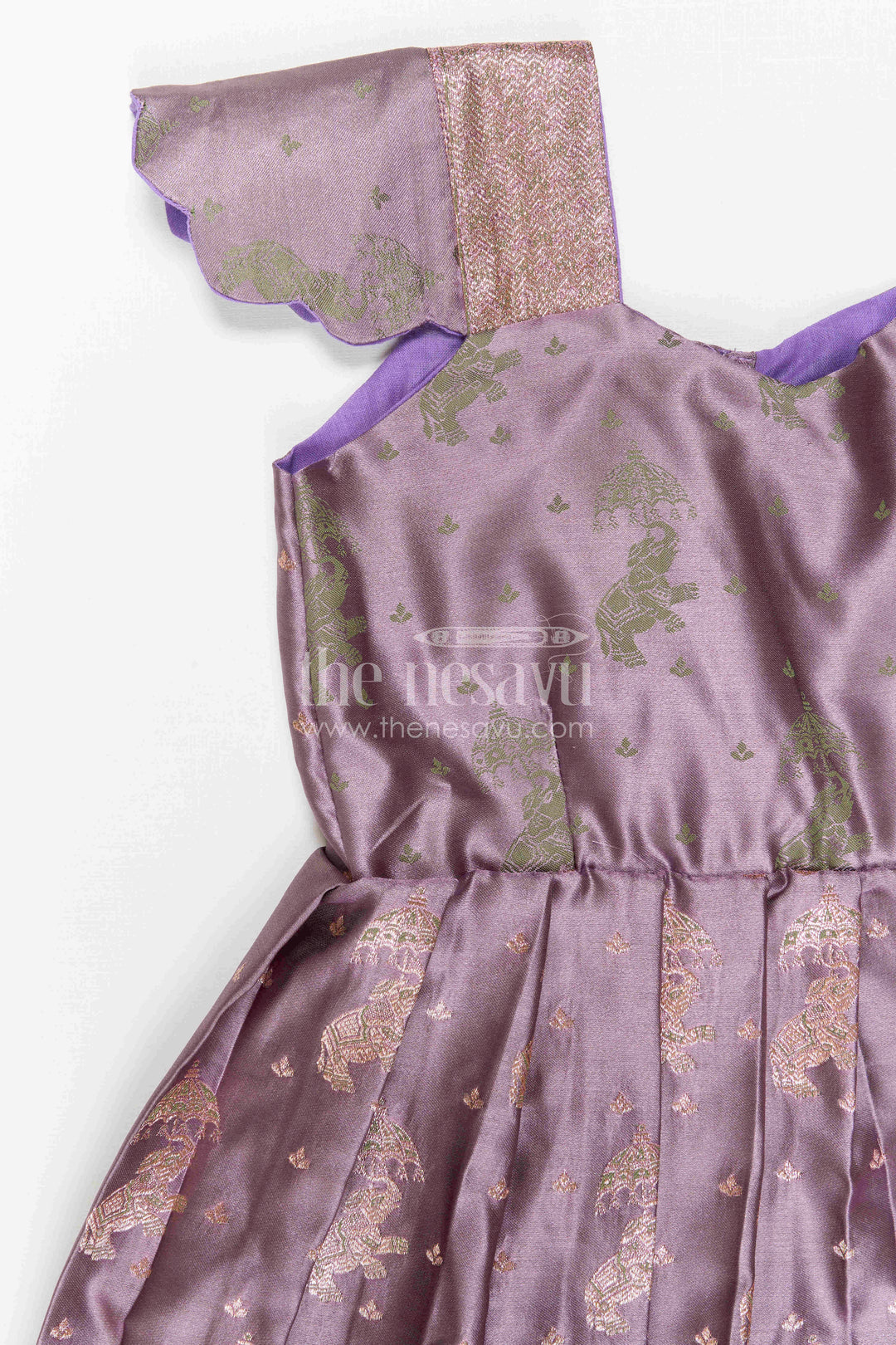 The Nesavu Girls Kanchi Silk Frock Girls Kanchi Silk Frock for Wedding Ceremonies and Festive Portraits Nesavu Nesavu Girls Kanchi Silk Frock With Grand Traditional Border For Weddings And Festive Portraits
