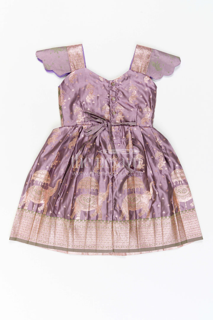 The Nesavu Girls Kanchi Silk Frock Girls Kanchi Silk Frock for Wedding Ceremonies and Festive Portraits Nesavu Nesavu Girls Kanchi Silk Frock With Grand Traditional Border For Weddings And Festive Portraits