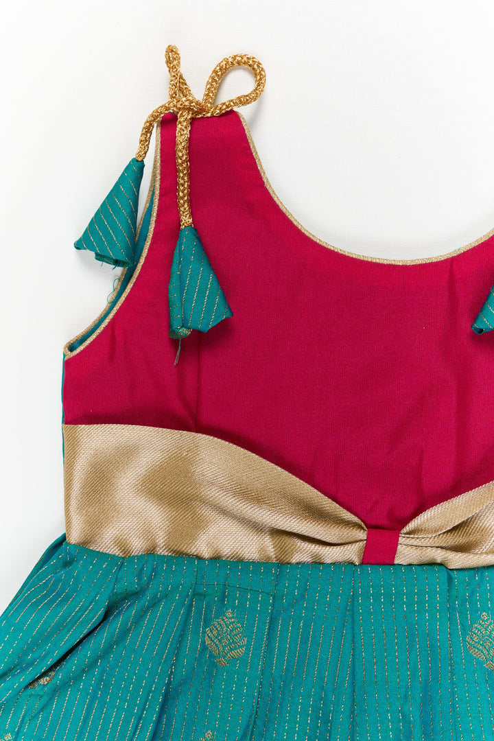 The Nesavu Girls Kanchi Silk Frock Girls Kanchi Silk Frock for Wedding Functions and Festivals Nesavu Nesavu girls kanchi silk frock for weddings in semi designer bridal kanchivaram style