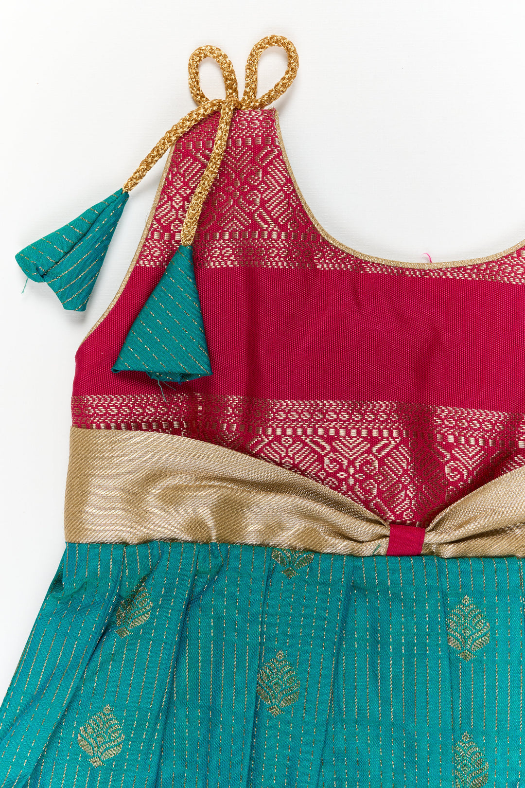 The Nesavu Girls Kanchi Silk Frock Girls Kanchi Silk Frock for Wedding Functions and Festivals Nesavu Nesavu girls kanchi silk frock for weddings in semi designer bridal kanchivaram style