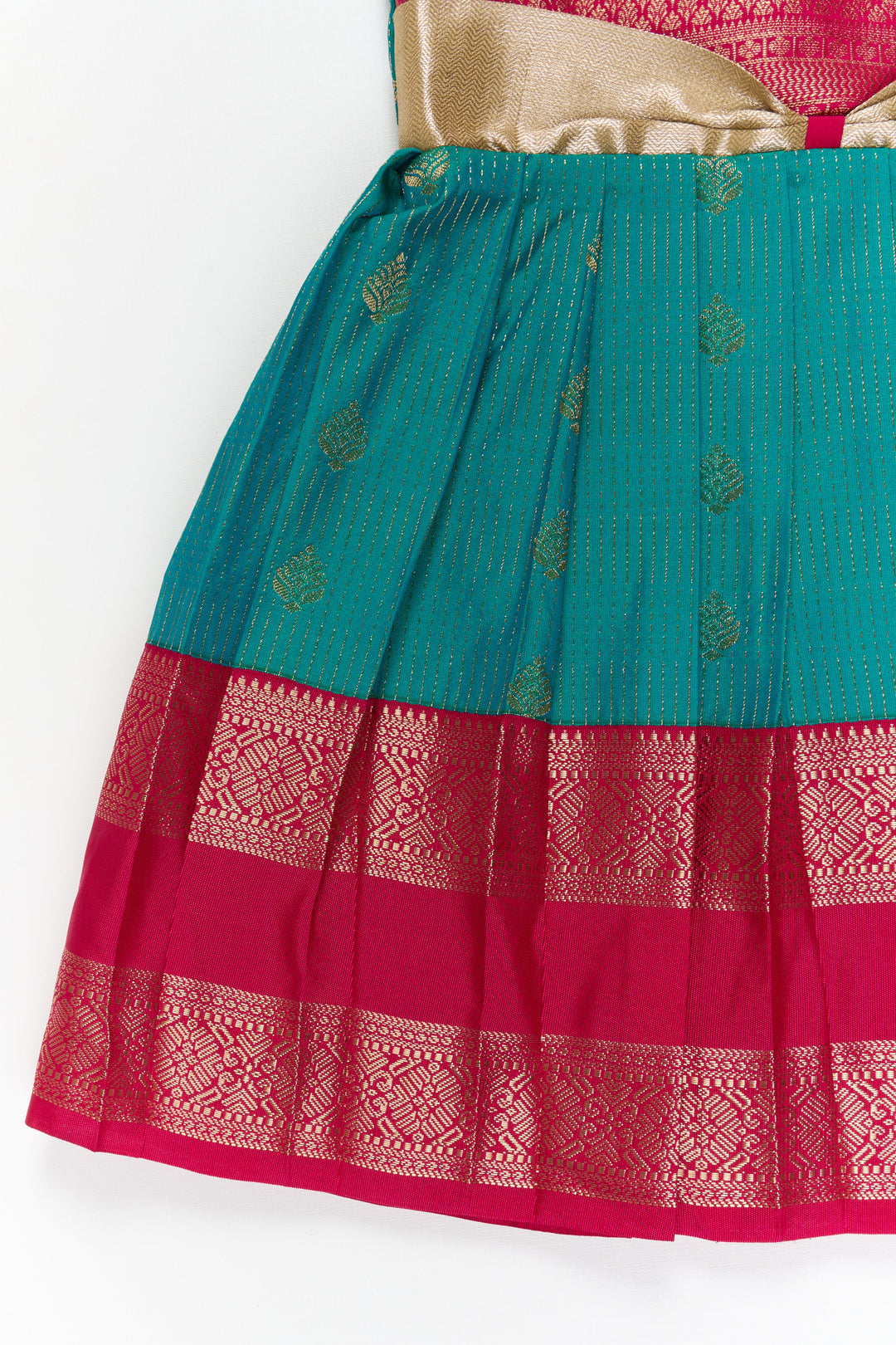 The Nesavu Girls Kanchi Silk Frock Girls Kanchi Silk Frock for Wedding Functions and Festivals Nesavu Nesavu girls kanchi silk frock for weddings in semi designer bridal kanchivaram style