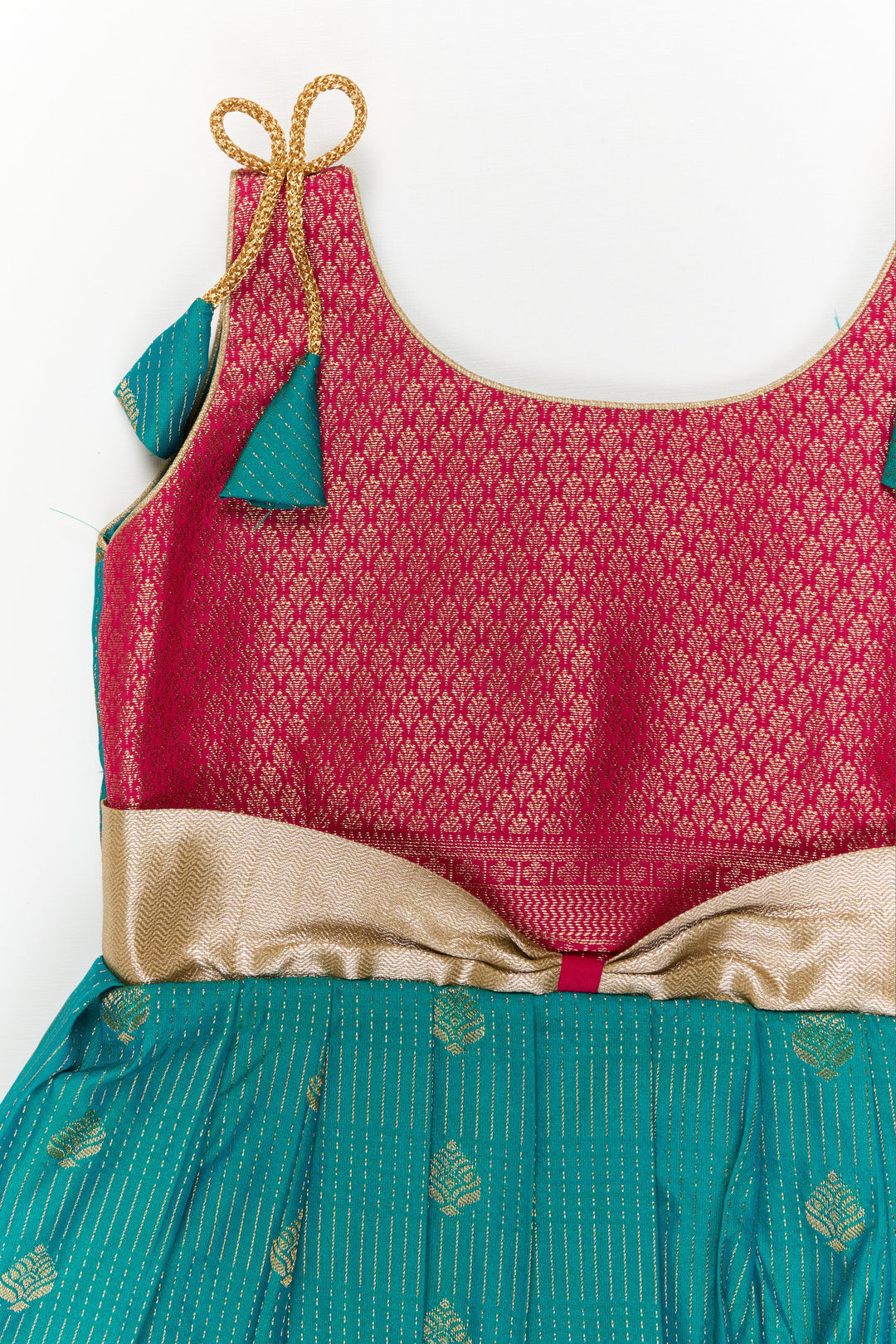 The Nesavu Girls Kanchi Silk Frock Girls Kanchi Silk Frock for Wedding Functions and Festivals Nesavu Nesavu girls kanchi silk frock for weddings in semi designer bridal kanchivaram style