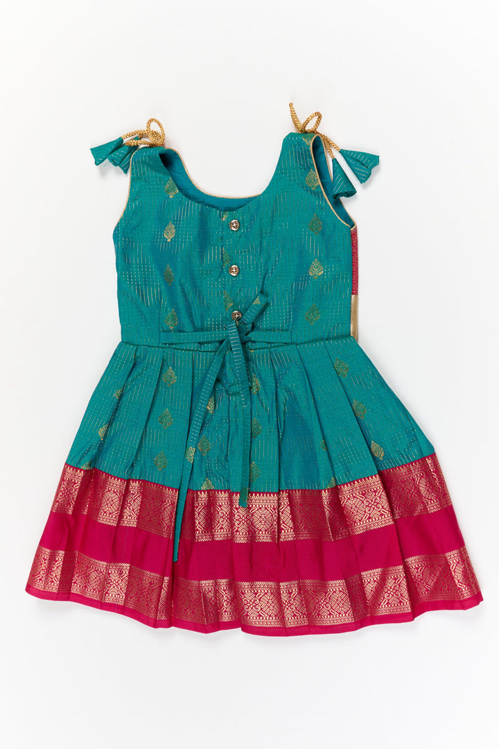 The Nesavu Girls Kanchi Silk Frock Girls Kanchi Silk Frock for Wedding Functions and Festivals Nesavu Nesavu girls kanchi silk frock for weddings in semi designer bridal kanchivaram style