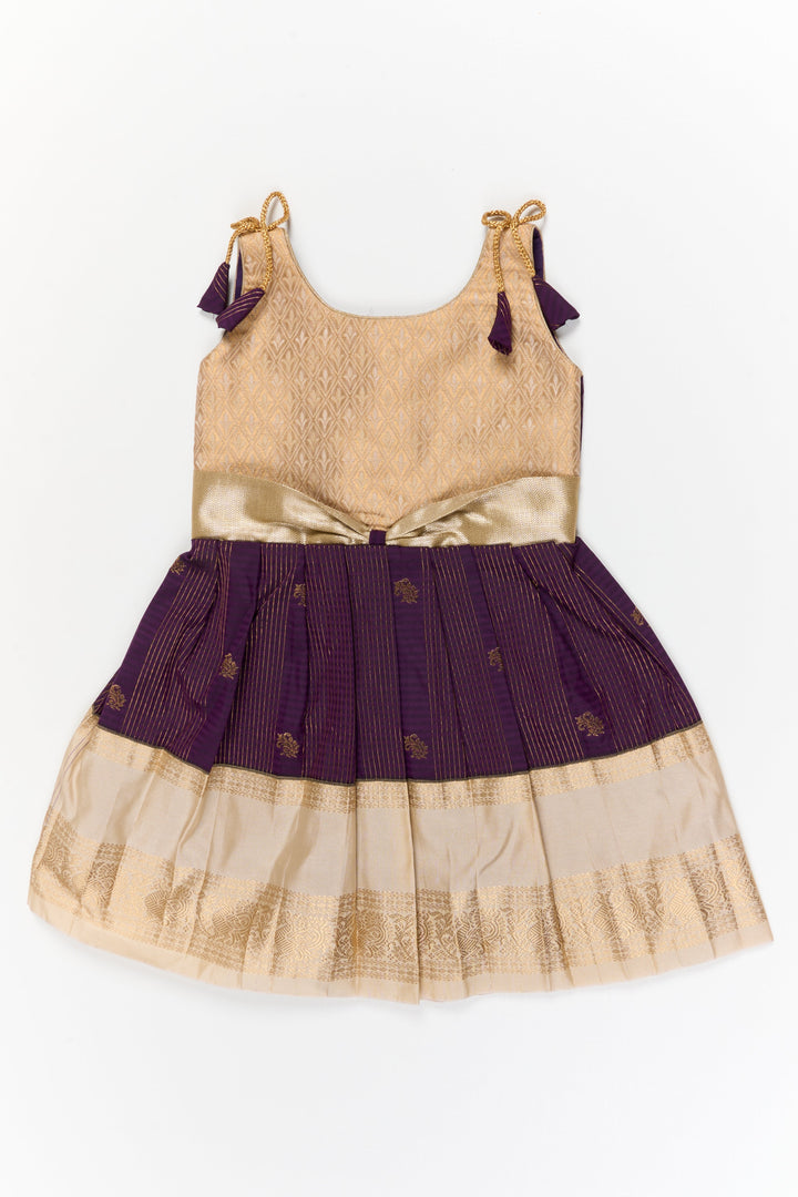 The Nesavu Girls Kanchi Silk Frock Girls Kanchi Silk Frock for Wedding Receptions and Festivals Nesavu 20 (3Y) / Purple / Style 1 KSF019AA-20 Nesavu girls kanchi silk frock for wedding receptions in semi bridal kanchivaram silk style