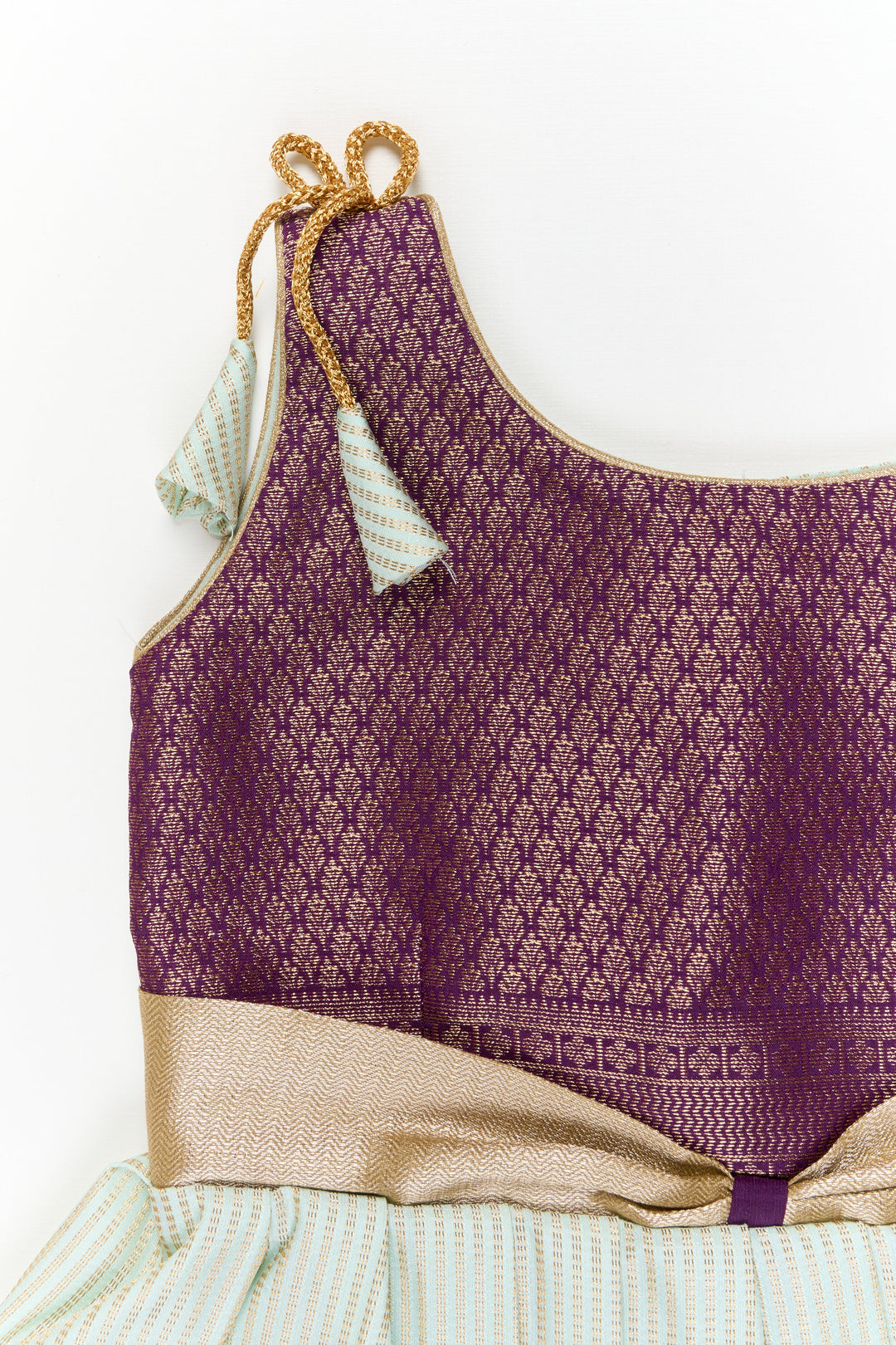 The Nesavu Girls Kanchi Silk Frock Girls Kanchi Silk Frock for Weddings and Cultural Celebrations Nesavu Nesavu girls kanchi silk frock for weddings in semi jacquard kanchivaram saree inspired design