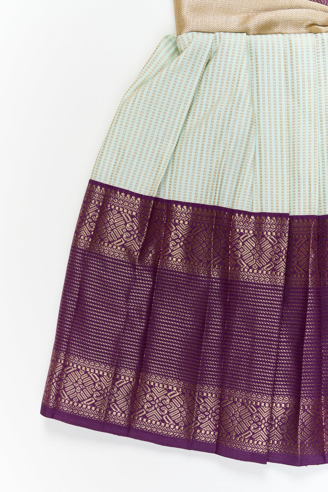 The Nesavu Girls Kanchi Silk Frock Girls Kanchi Silk Frock for Weddings and Cultural Celebrations Nesavu Nesavu girls kanchi silk frock for weddings in semi jacquard kanchivaram saree inspired design