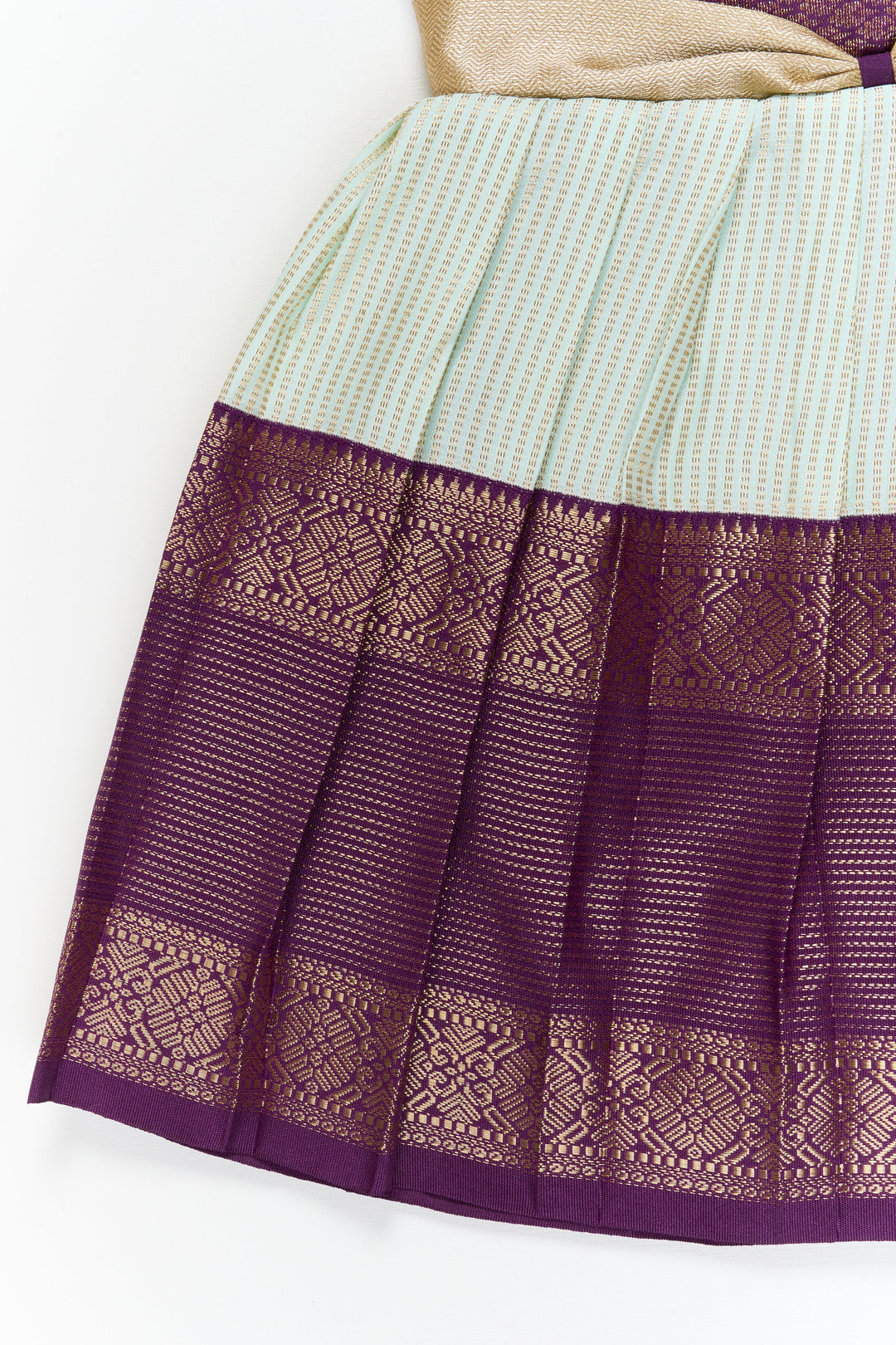 The Nesavu Girls Kanchi Silk Frock Girls Kanchi Silk Frock for Weddings and Cultural Celebrations Nesavu Nesavu girls kanchi silk frock for weddings in semi jacquard kanchivaram saree inspired design