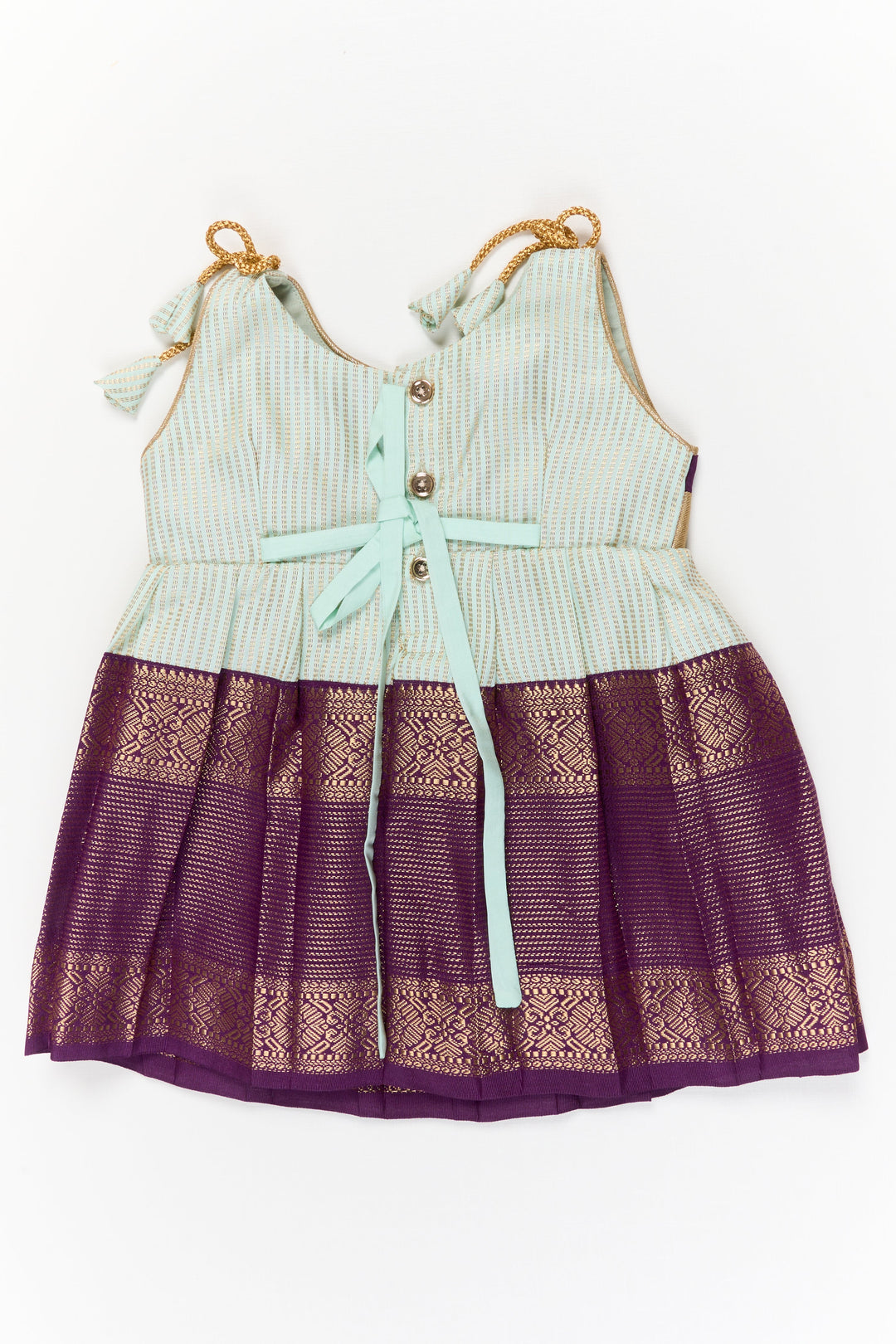 The Nesavu Girls Kanchi Silk Frock Girls Kanchi Silk Frock for Weddings and Cultural Celebrations Nesavu Nesavu girls kanchi silk frock for weddings in semi jacquard kanchivaram saree inspired design