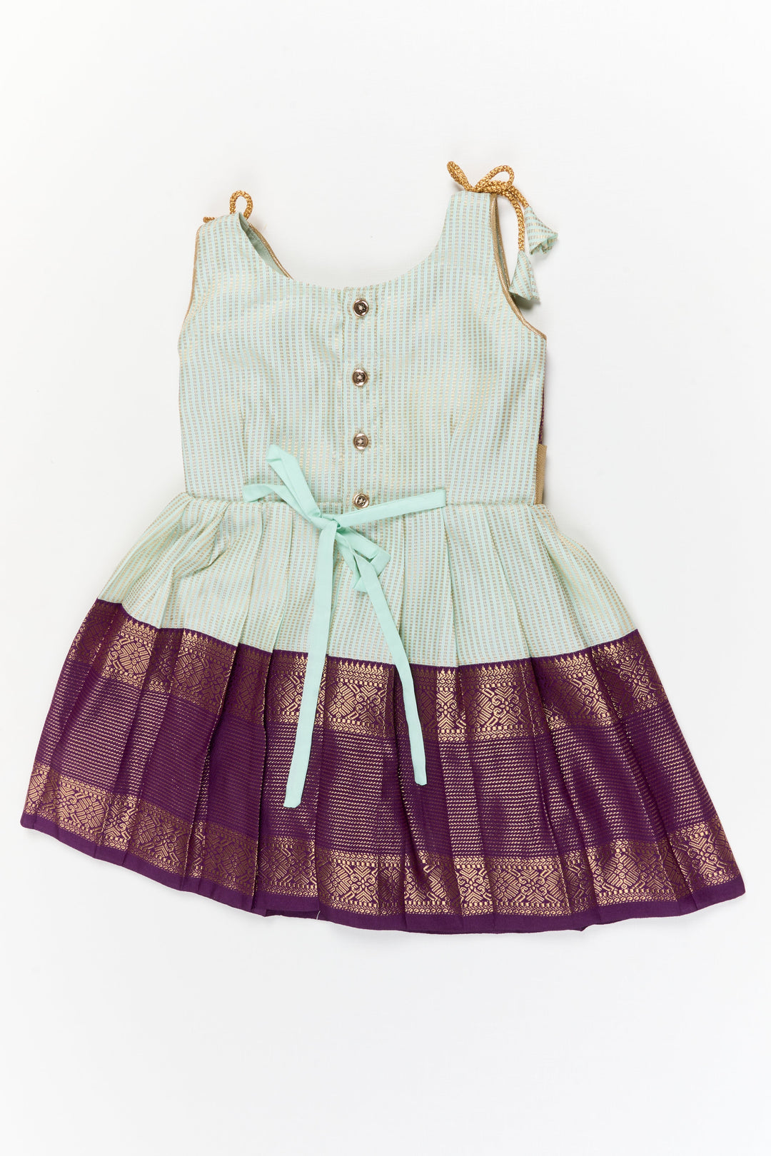 The Nesavu Girls Kanchi Silk Frock Girls Kanchi Silk Frock for Weddings and Cultural Celebrations Nesavu Nesavu girls kanchi silk frock for weddings in semi jacquard kanchivaram saree inspired design