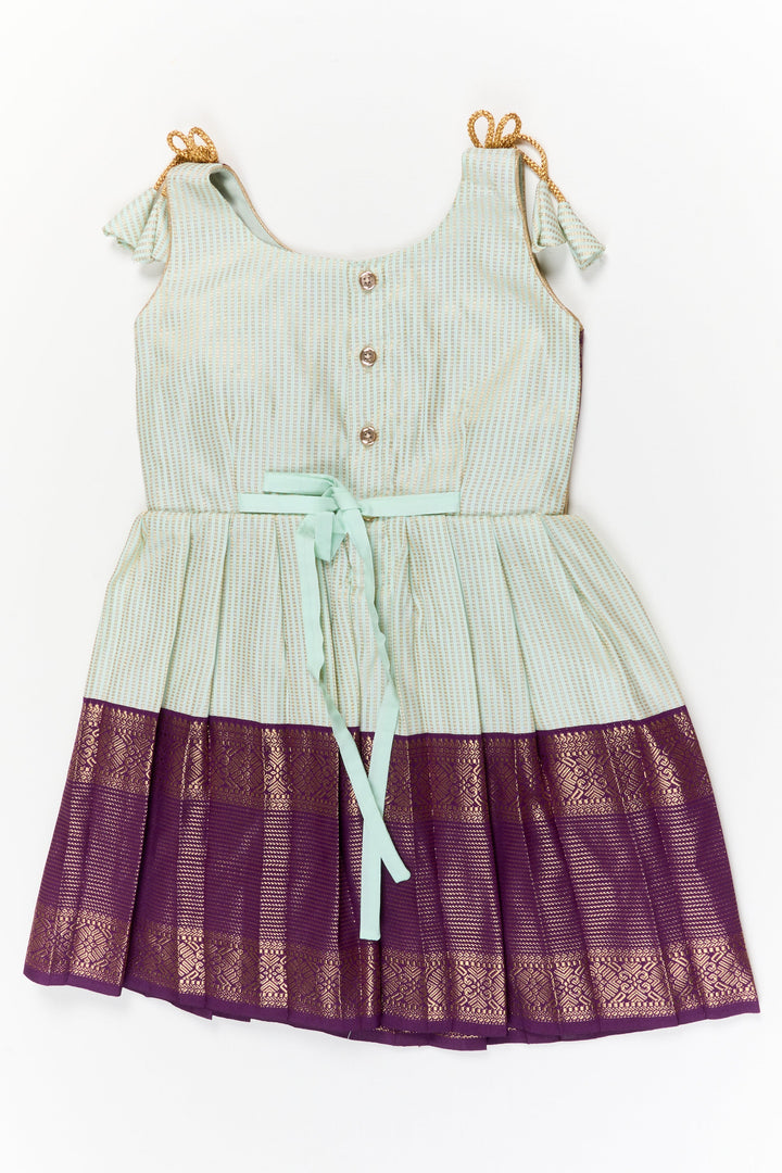 The Nesavu Girls Kanchi Silk Frock Girls Kanchi Silk Frock for Weddings and Cultural Celebrations Nesavu Nesavu girls kanchi silk frock for weddings in semi jacquard kanchivaram saree inspired design