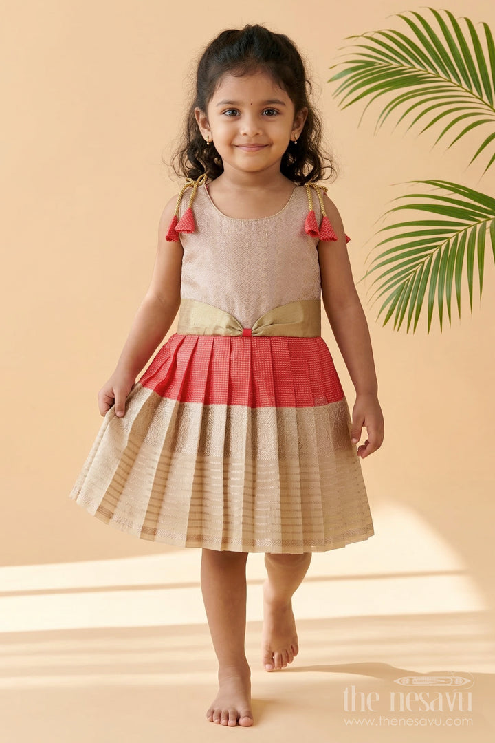 The Nesavu Girls Kanchi Silk Frock Girls Kanchi Silk Frock for Weddings and Festive Celebrations Nesavu 10 (NB) / Orange / Style 4 KSF005ED-10 Nesavu girls kanchi silk frock for weddings and festive occasions in semi bridal kanchivaram style