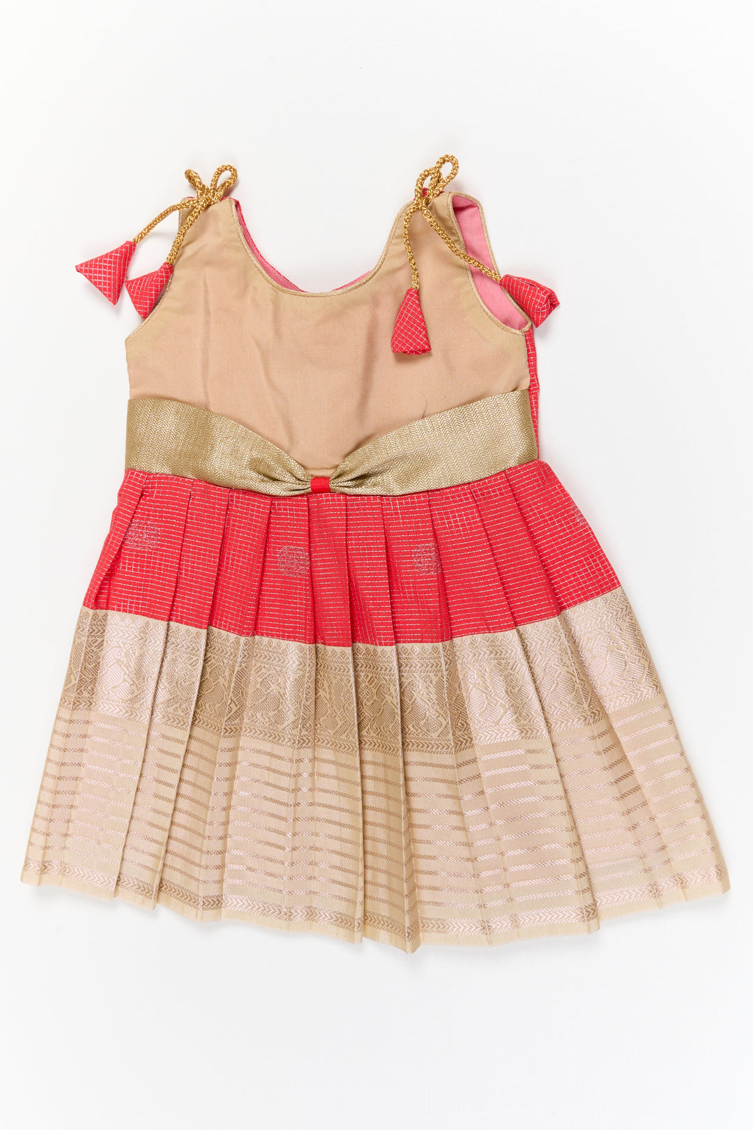 The Nesavu Girls Kanchi Silk Frock Girls Kanchi Silk Frock for Weddings and Festive Celebrations Nesavu 14 (6M) / Orange / Style 3 KSF005EC-14 Nesavu girls kanchi silk frock for weddings and festive occasions in semi bridal kanchivaram style