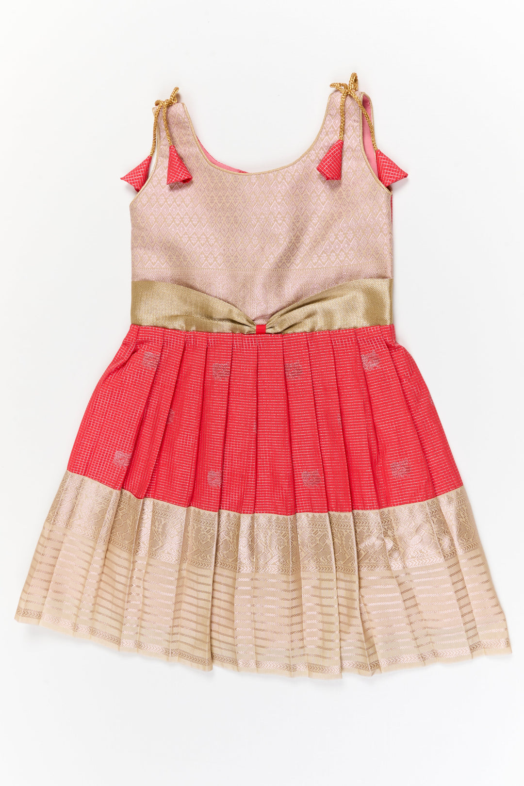 The Nesavu Girls Kanchi Silk Frock Girls Kanchi Silk Frock for Weddings and Festive Celebrations Nesavu 22 (4Y) / Orange / Style 2 KSF005EB-22 Nesavu girls kanchi silk frock for weddings and festive occasions in semi bridal kanchivaram style