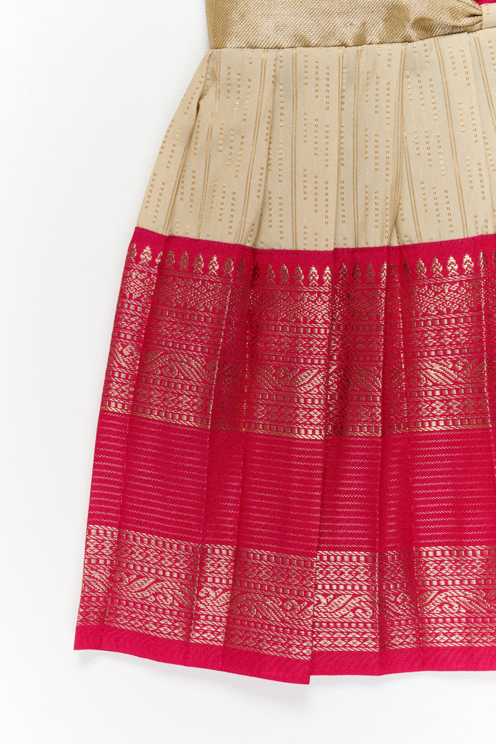 The Nesavu Girls Kanchi Silk Frock Girls Kanchi Silk Frock for Weddings and Festive Functions Nesavu Nesavu girls kanchi frock for weddings in semi designer kanchivaram silk inspired collection