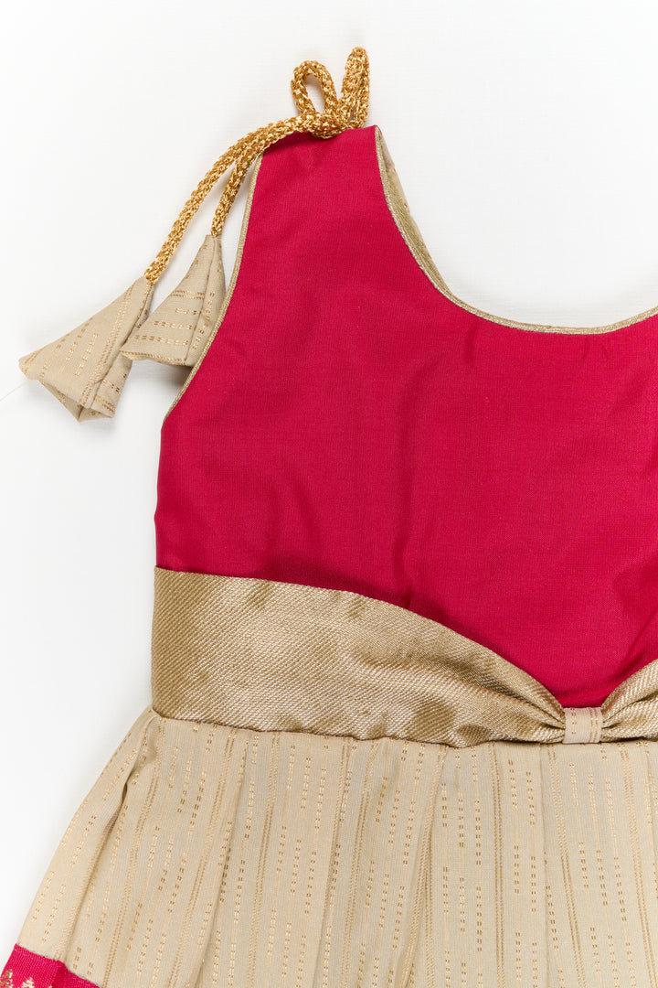 The Nesavu Girls Kanchi Silk Frock Girls Kanchi Silk Frock for Weddings and Festive Functions Nesavu Nesavu girls kanchi frock for weddings in semi designer kanchivaram silk inspired collection