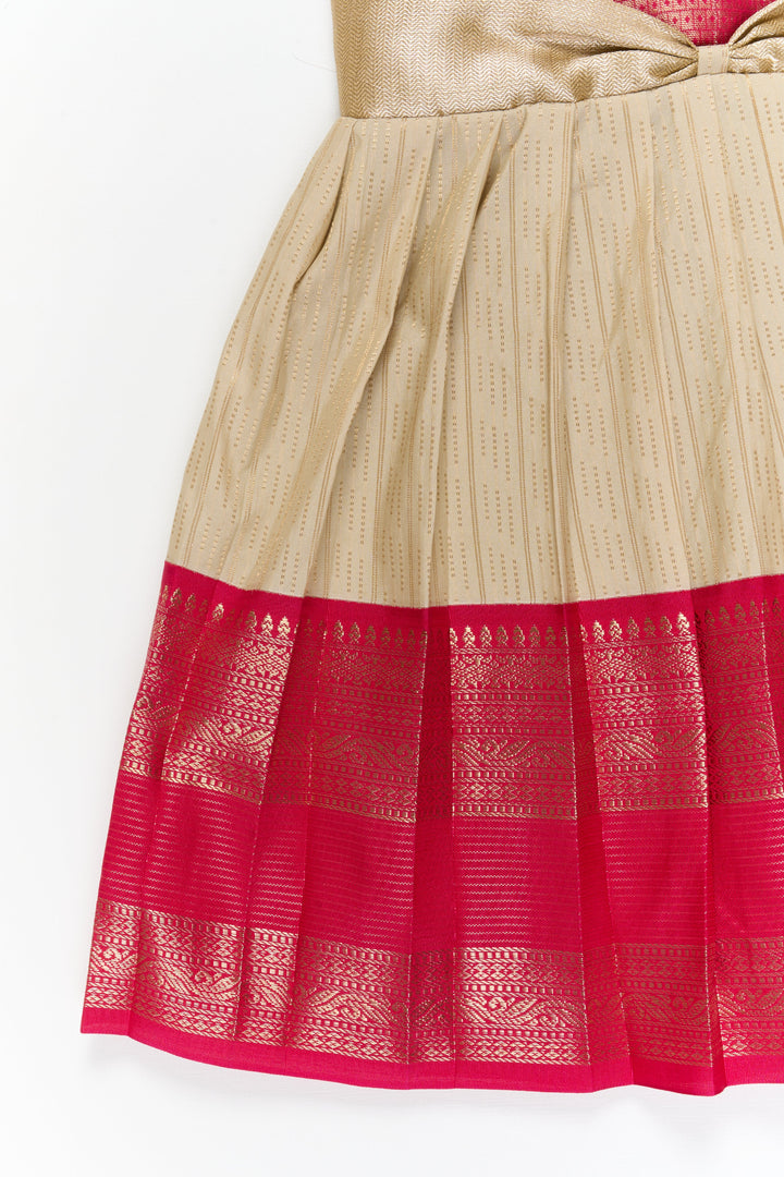 The Nesavu Girls Kanchi Silk Frock Girls Kanchi Silk Frock for Weddings and Festive Functions Nesavu Nesavu girls kanchi frock for weddings in semi designer kanchivaram silk inspired collection