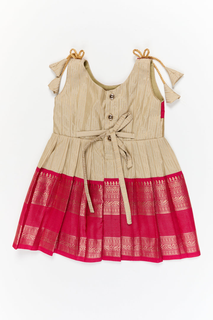 The Nesavu Girls Kanchi Silk Frock Girls Kanchi Silk Frock for Weddings and Festive Functions Nesavu Nesavu girls kanchi frock for weddings in semi designer kanchivaram silk inspired collection