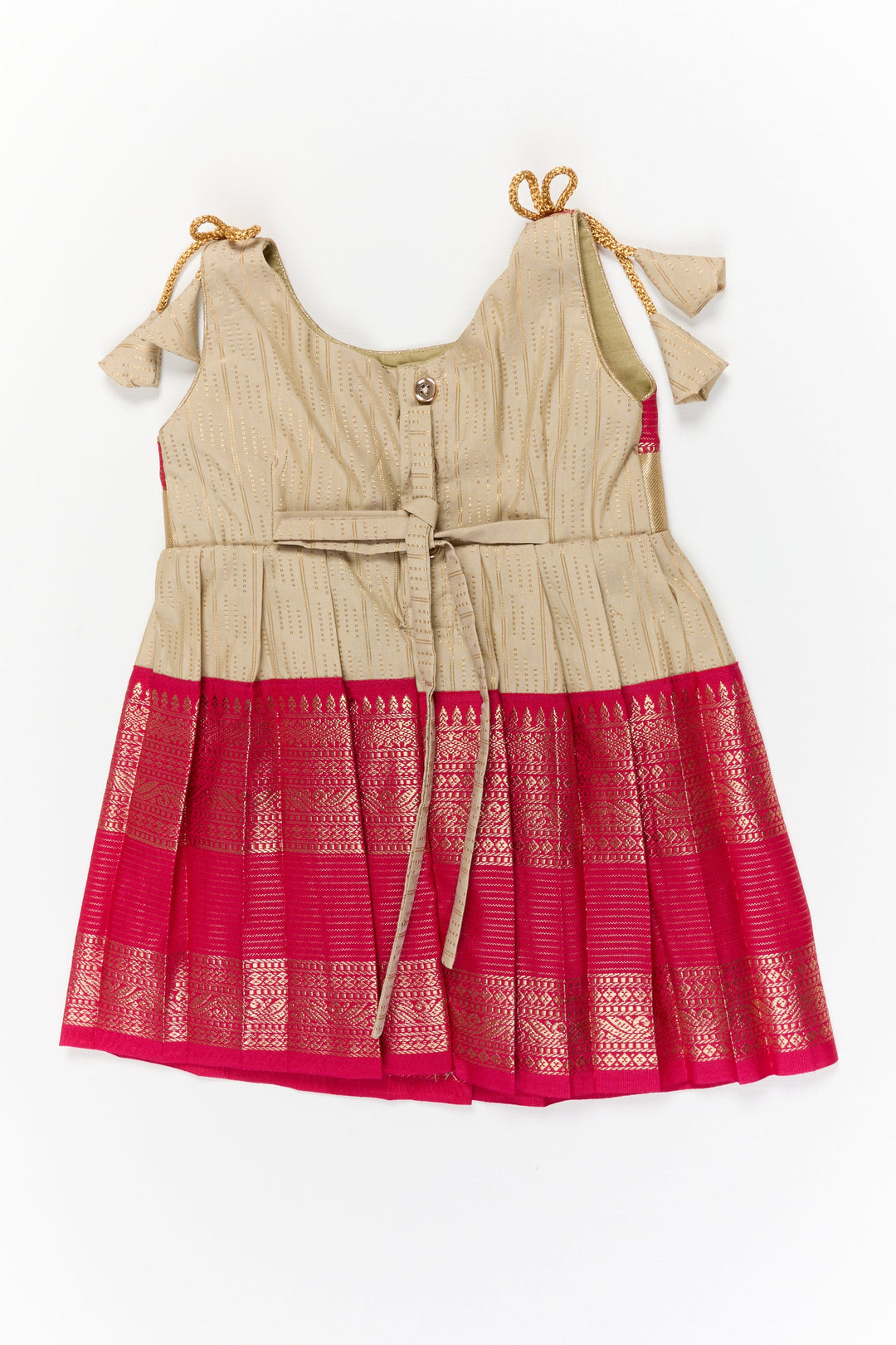 The Nesavu Girls Kanchi Silk Frock Girls Kanchi Silk Frock for Weddings and Festive Functions Nesavu Nesavu girls kanchi frock for weddings in semi designer kanchivaram silk inspired collection